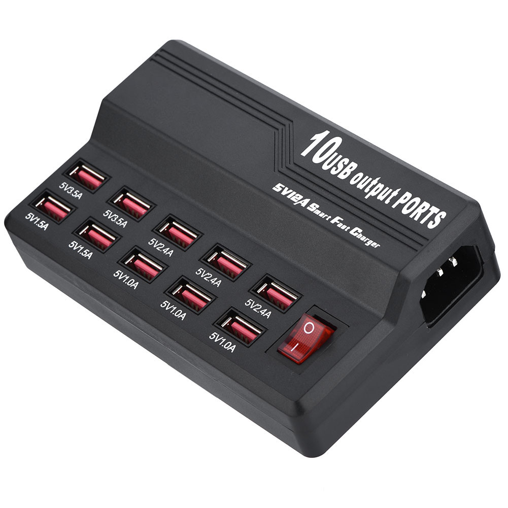Schnell-usb-reiseladegerät 100-240v 5v/12a 10 Schnittstellen 60w Tisch- Und Handy-ladegerät-adapter (usa)