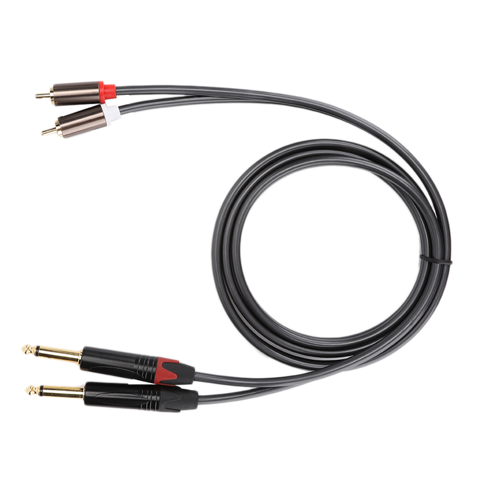 Doppel-rca-auf-doppel-mono-6,35-mm-audiokabel Mit Gehäuse Aus Aluminiumlegierung Und Vergoldetem Stecker, 1,5 M Lang