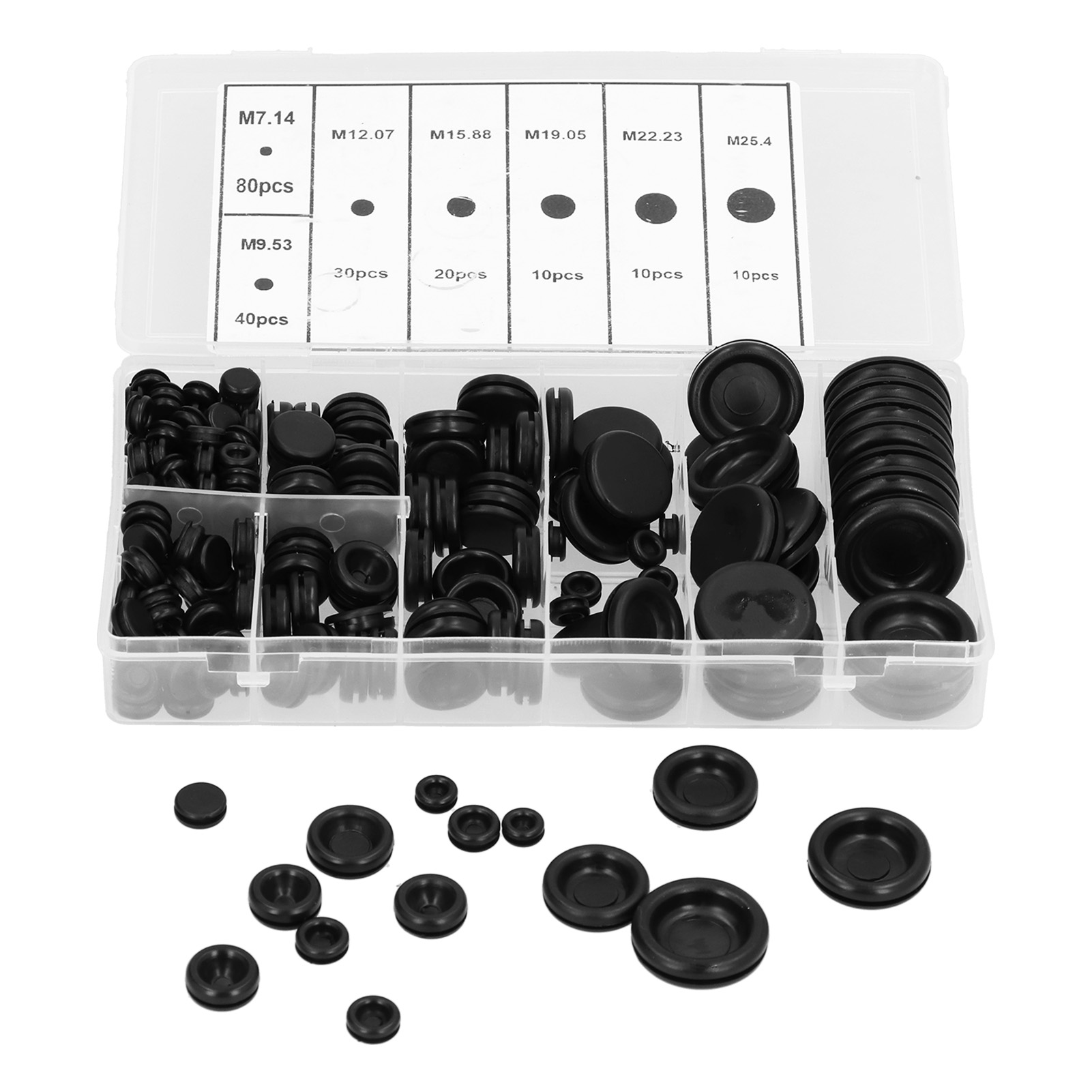 Set Mit 200 Gummikabelschutzhüllen Für Kabel Von 7 Bis 25 Mm Durchmesser, Isoliert, Staubdicht Und Flammhemmend.