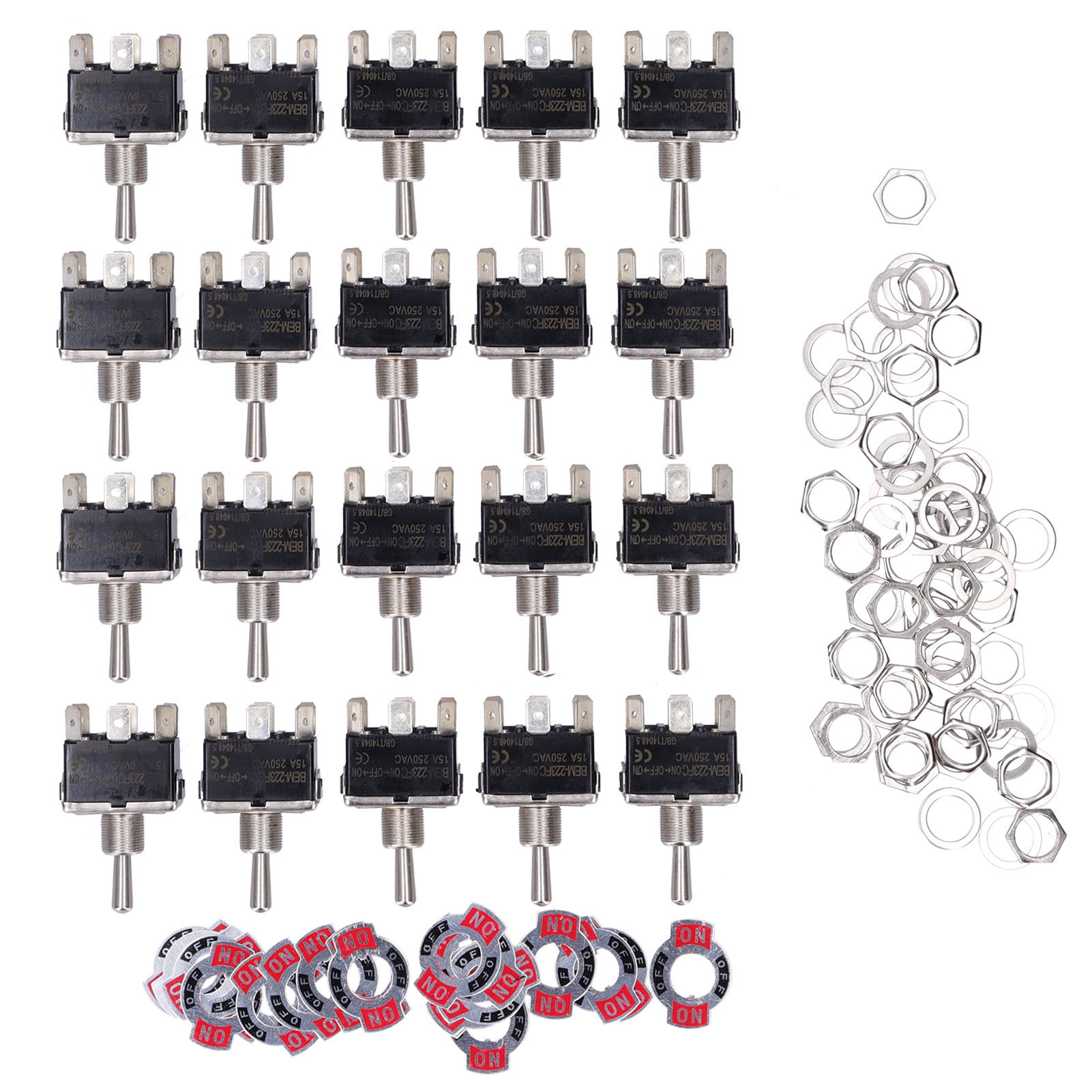 Packung Mit 20 Berm 3-positionen (ein/aus/ein) Kippschaltern, 6 Pins, Mit Mini-led-anzeige, 15 A, 250 V Ac.
