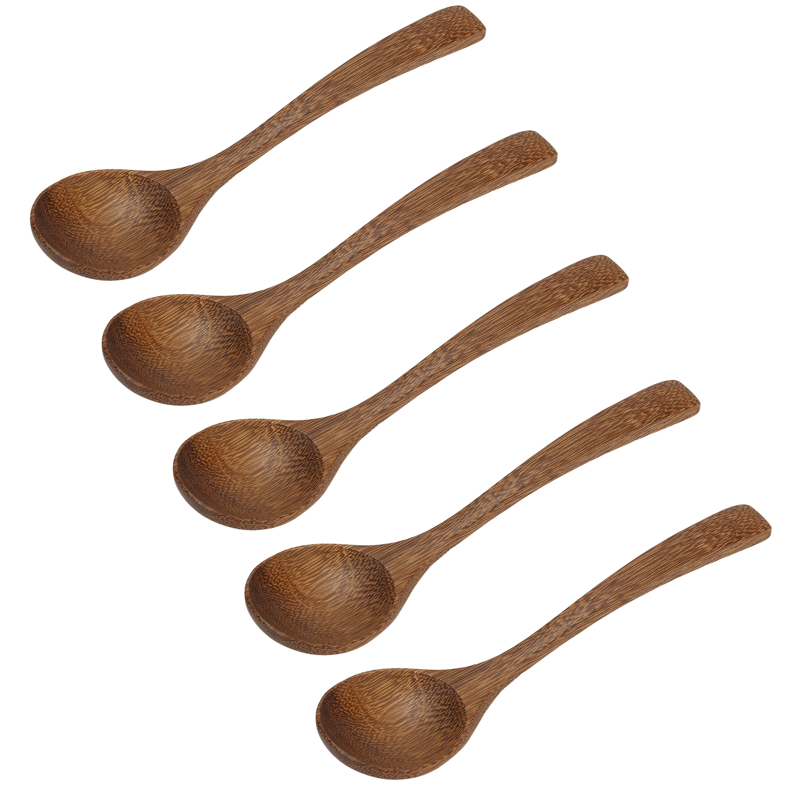 Set Aus 5 Glatten, Gratfreien, Robusten Und Langlebigen Naturholzlöffeln Im Vintage-stil, Hitzebeständig, Mit Rundem Ausguss.