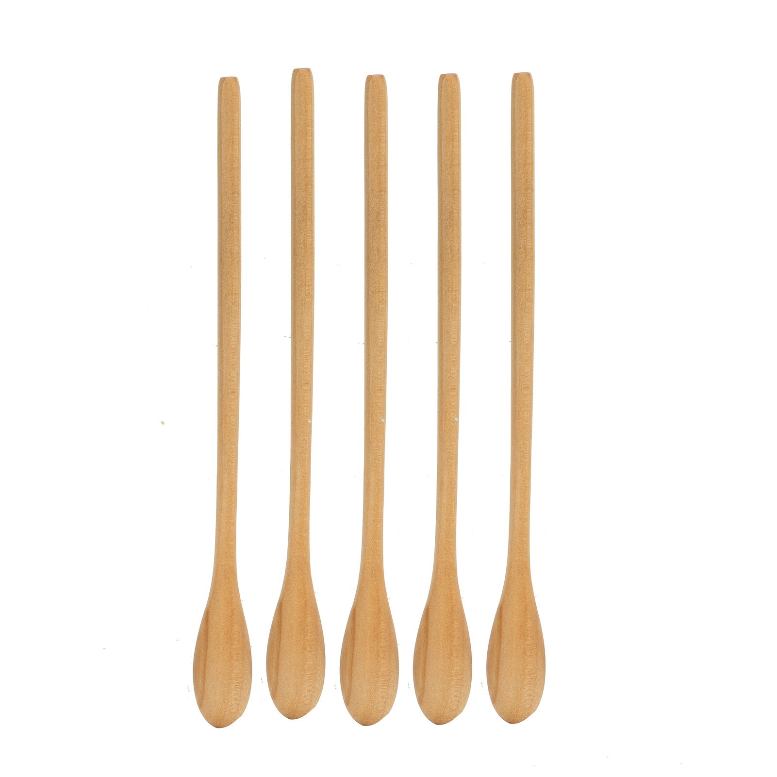 Set Aus 5 Ovalen Holzlöffeln, Leicht Und Handlich, Mit Langen Griffen, Ideal Zum Umrühren Von Kaffee, Tee Und Zucker.