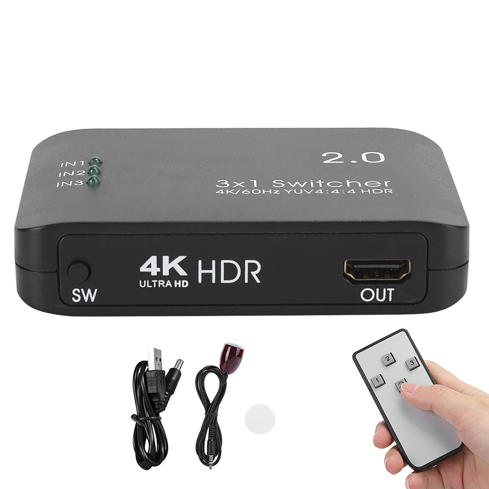 4k-hd-multimedia-schnittstellenschalter, 3-eingang-1-ausgang-splitteradapter, Hd-infrarot-fernbedienung, Abs-gehäuse Und Led-anzeige