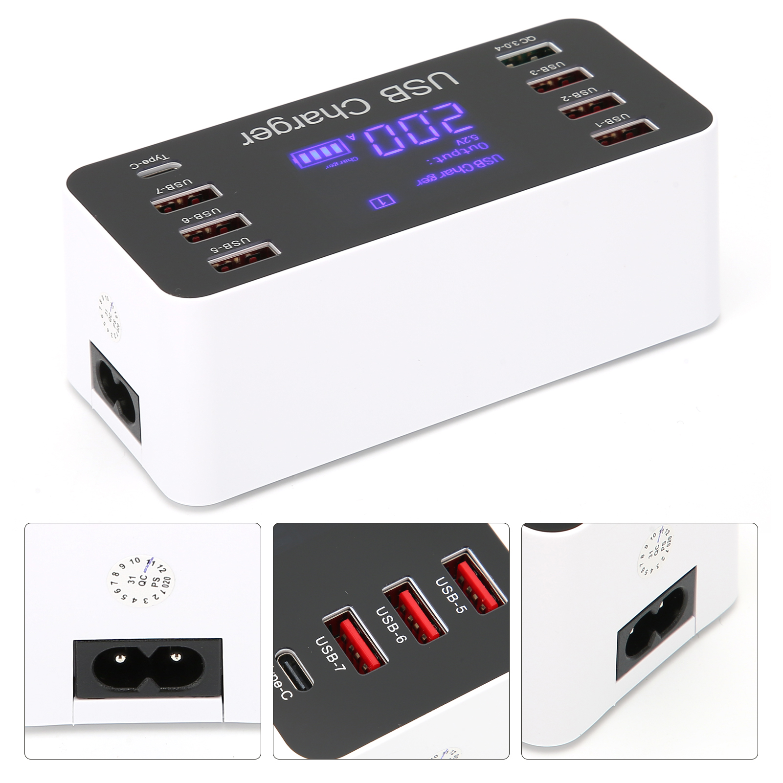 Usb-ladegerät Mit Lcd-bildschirm, 8 Typ-c-anschlüssen, 40-w-schnellladefunktion Für Handy, Tablet Und Computer (eu-stecker)