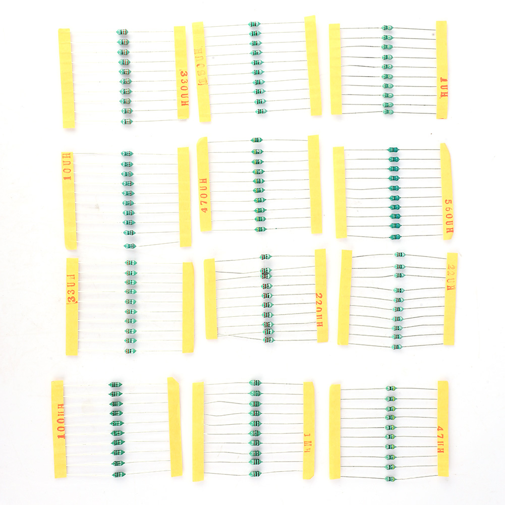 Set Mit 120 1/4 W Induktivitäten Mit Farbring, 12 Induktivitätswerte (1 Μh Bis 1 Mh).
