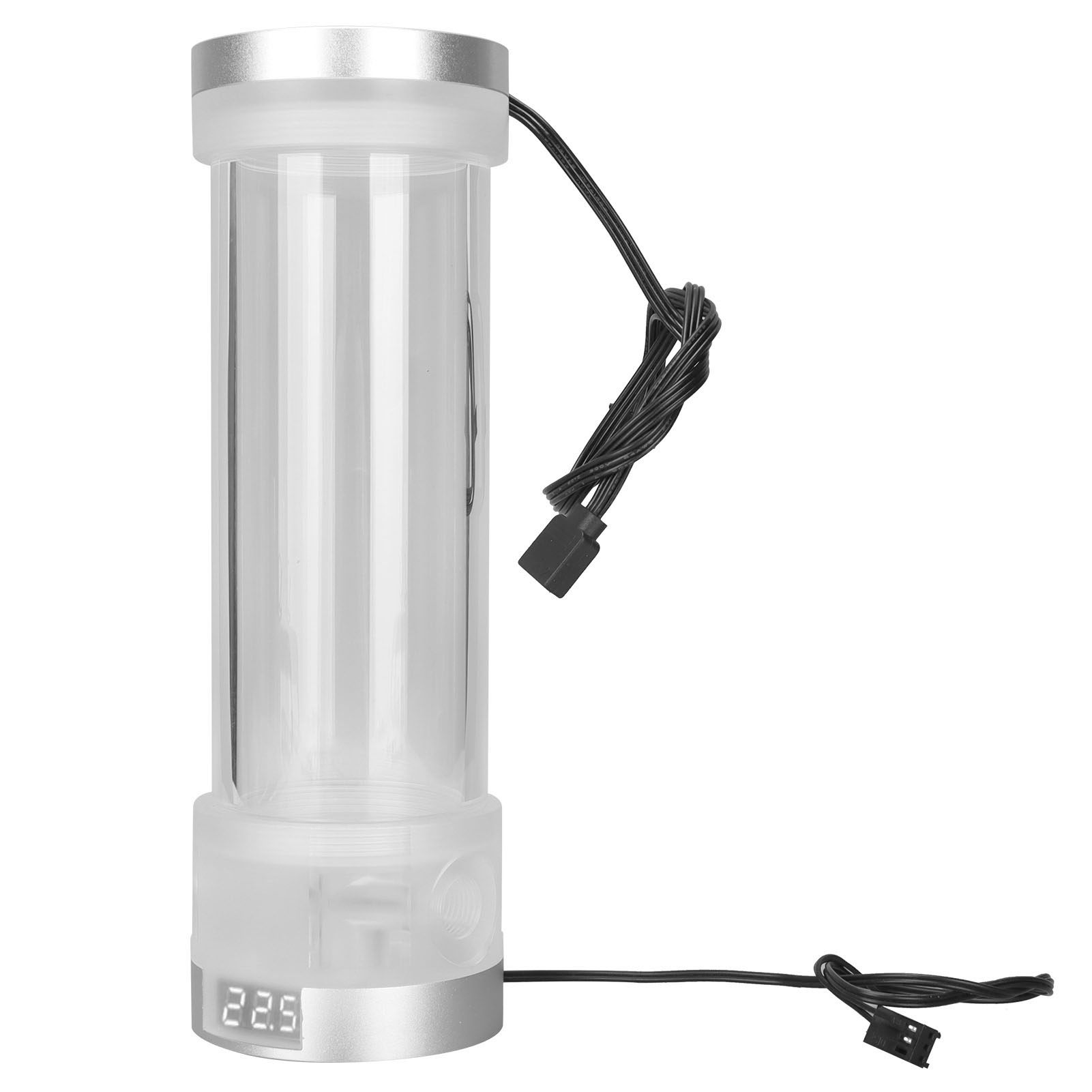 210 Mm Transparenter Flüssigkeitskühlbehälter Mit Temperaturanzeige, G1/4-anschluss, Silberner Und Weißer Rgb-beleuchtung.