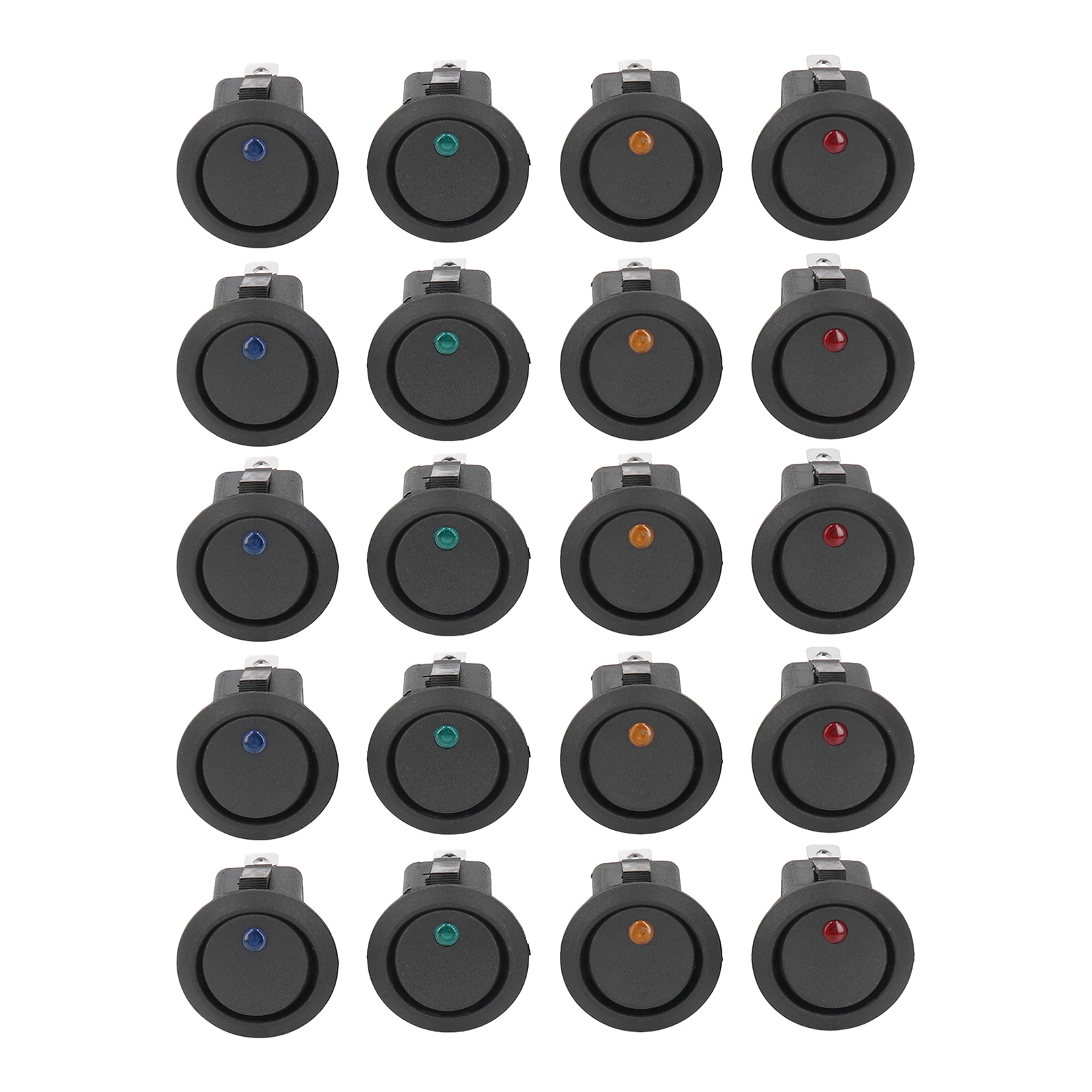 Packung Mit 20 Runden 12v-kippschaltern Mit Led-anzeige, 3 Pins, 2 Positionen, Spst, Blau, Grün, Gelb, Rot (kcd1)