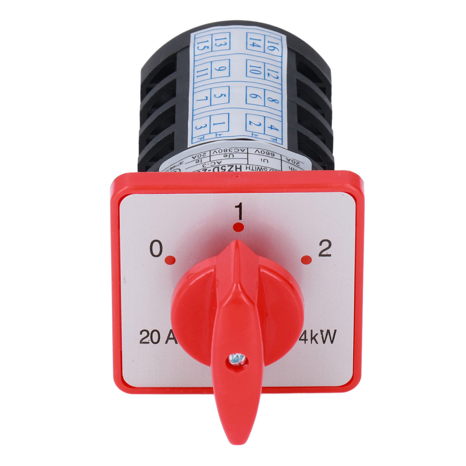 Berm-nockenschalter, 4 Anschlüsse, 3 Positionen, Drehmontage, 380 V Ac, 20 A