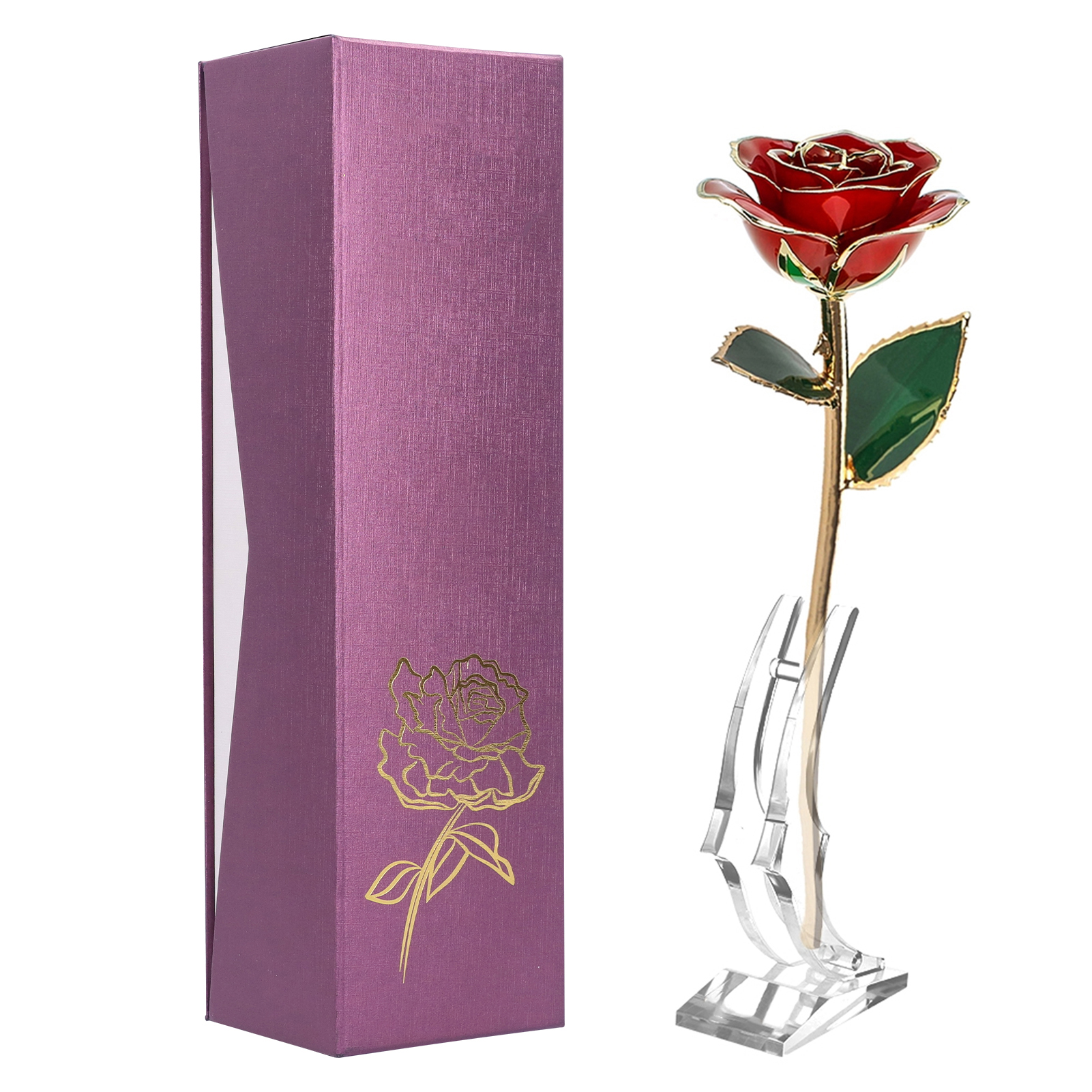 In 24-karätiges Gold Getauchte Rose, Kreatives Geschenk Für Freundin Oder Ehefrau, Hochzeitsdekoration Mit Rotem Sockel