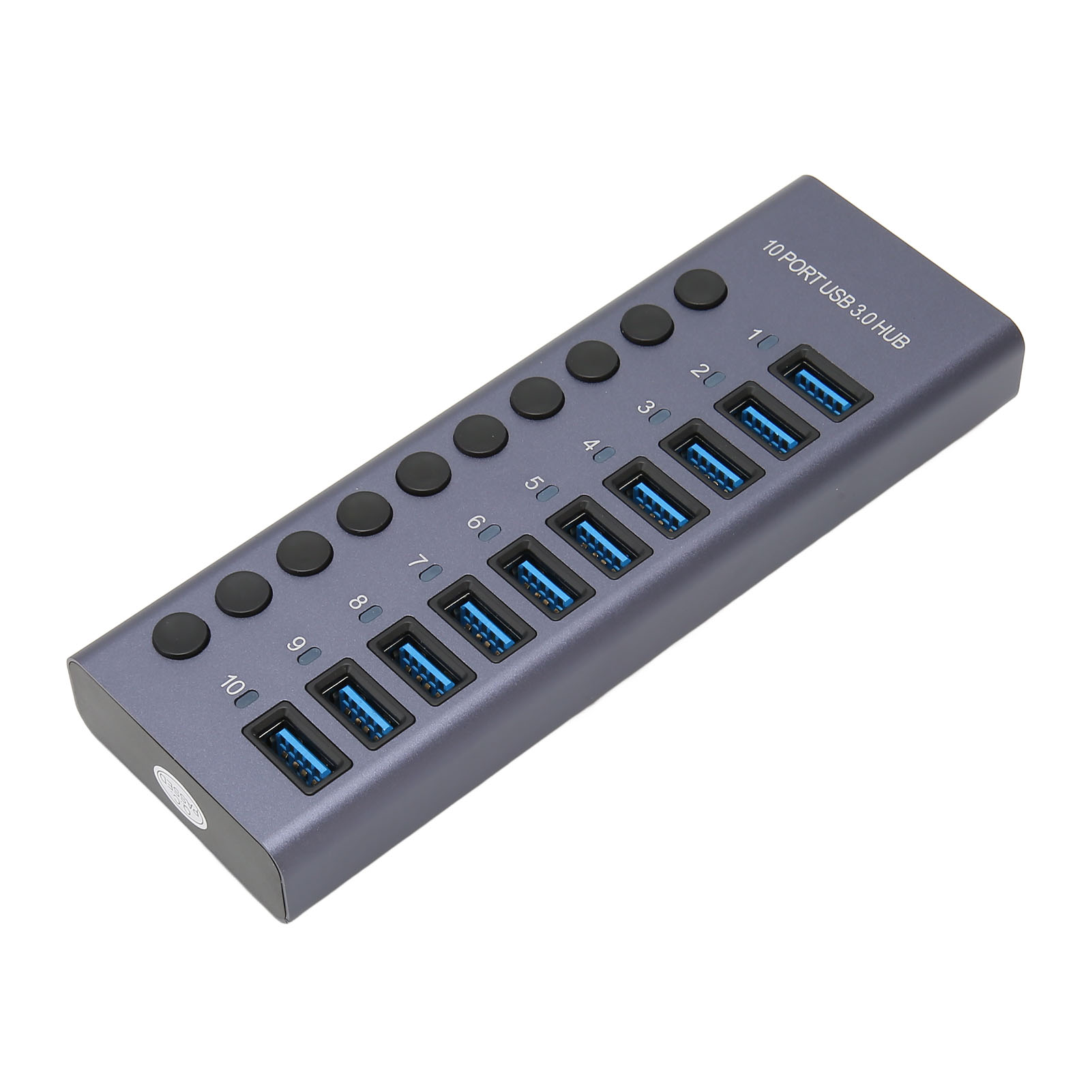 10-port-usb-3.0-hub (60 W) Mit Einzelschaltern, Led-anzeigen, Gehäuse Aus Aluminiumlegierung, Usb-3.0-dockingstation, 60-w-netzteil (12 V, 5 A), Eu-stecker (100–240 V)