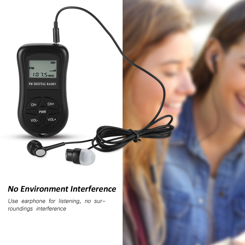 Mini-tragbares Digitalradio Mit Lcd-bildschirm, Kopfhörern Und Kabel.