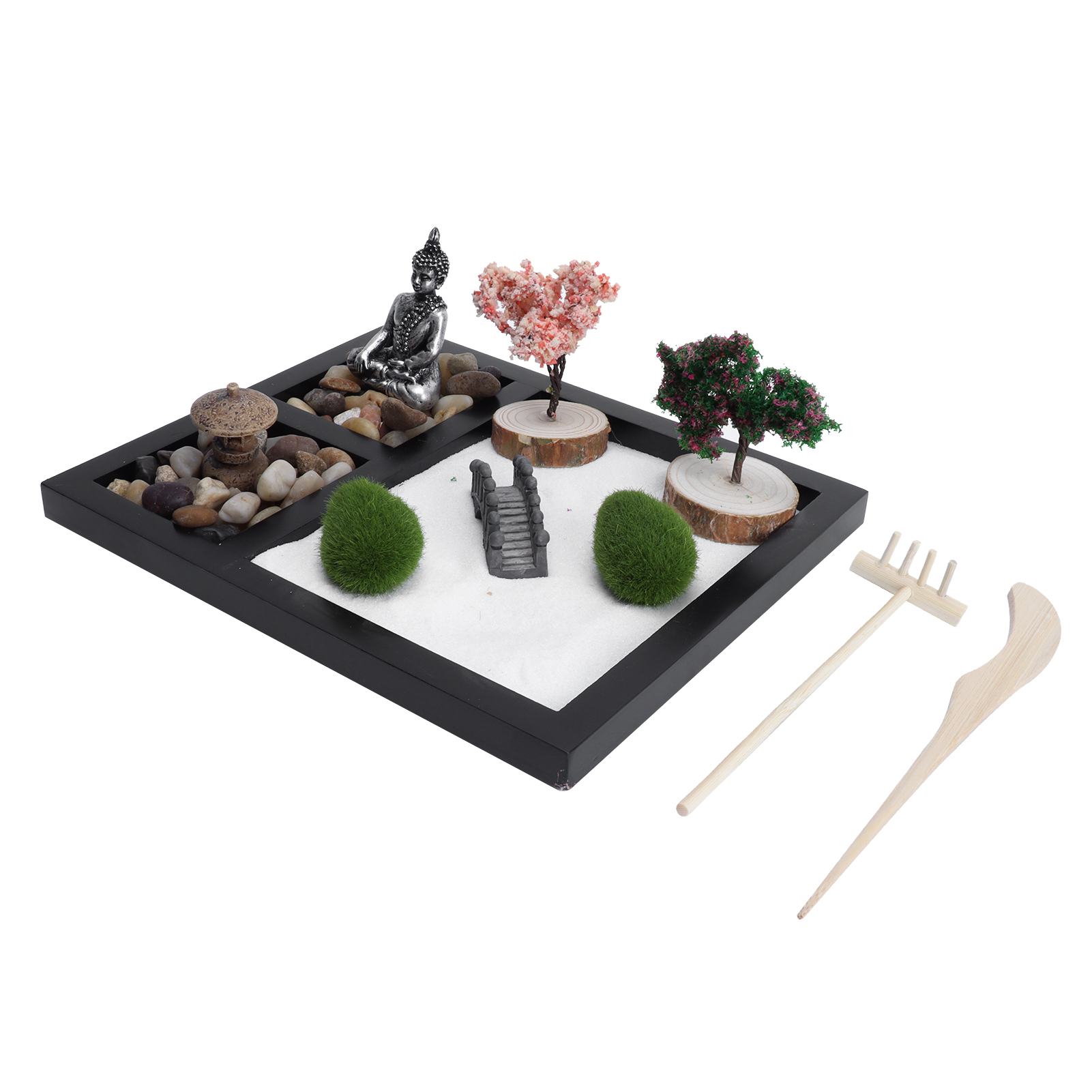 Zen-garten-sandtisch, Buddha-statue, Sandkasten, Japanisches Schreibtischtablett, Handgefertigte Dekoration