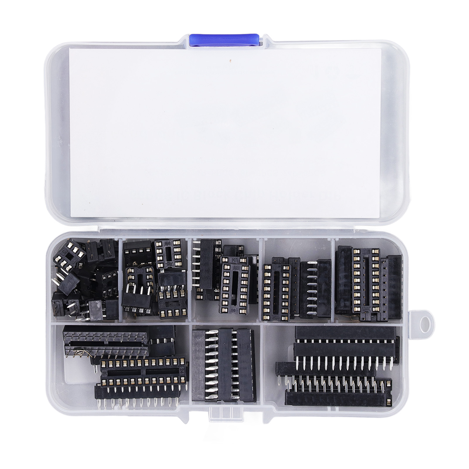 Sortimentssatz Mit 66 Ic-chips (6 Bis 28 Pins) Mit Flachen, Isolierten Kunststoffhaltern.