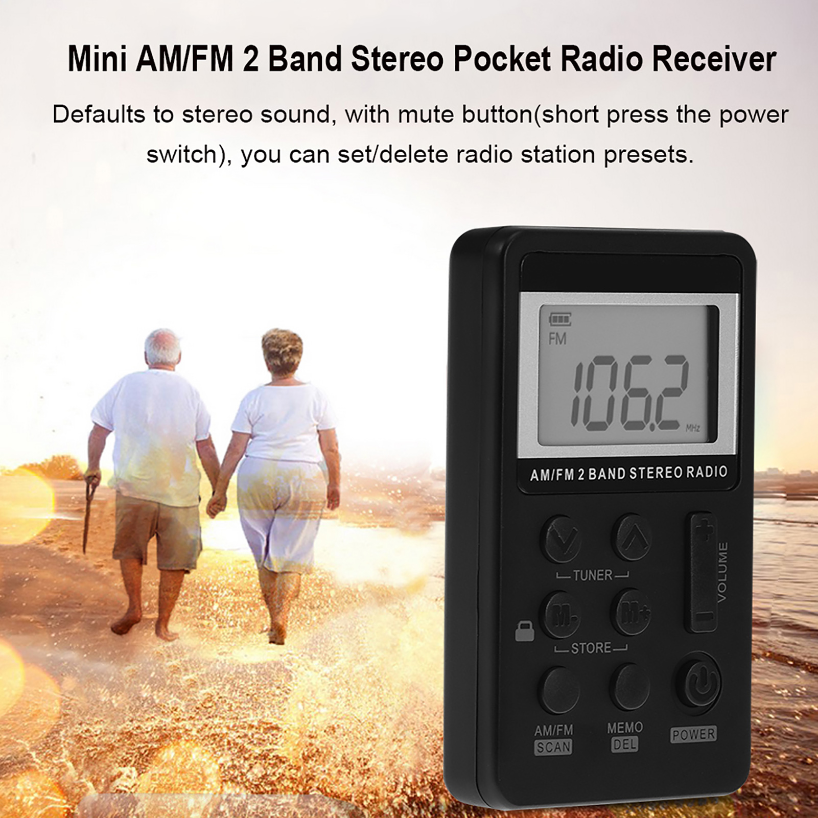 Mini-taschenradio Mit Am/fm-stereoempfang, 2 Bändern, Lcd-bildschirm, Kopfhörern Und Wiederaufladbarem Akku
