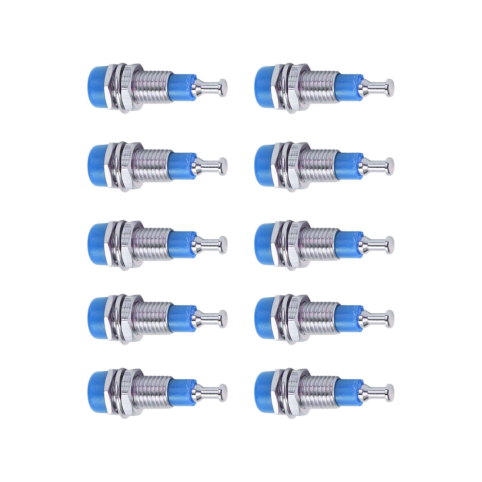 J.40006 Packung Mit 10 Vernickelten Bananensteckern, 2 Mm, Für Einbau In Schalttafeln, Blaue Anschlüsse