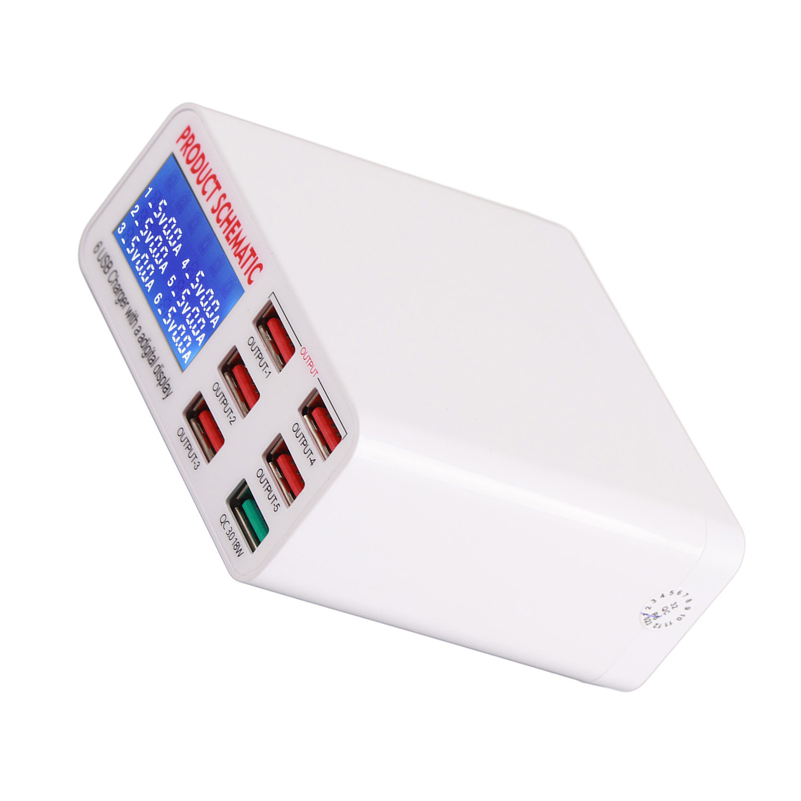 6-port-usb-ladehub Mit Digitaler Lcd-anzeige, Automatischer Geräteerkennung, Desktop-usb-ladestation, 100–240 V Eu-stecker