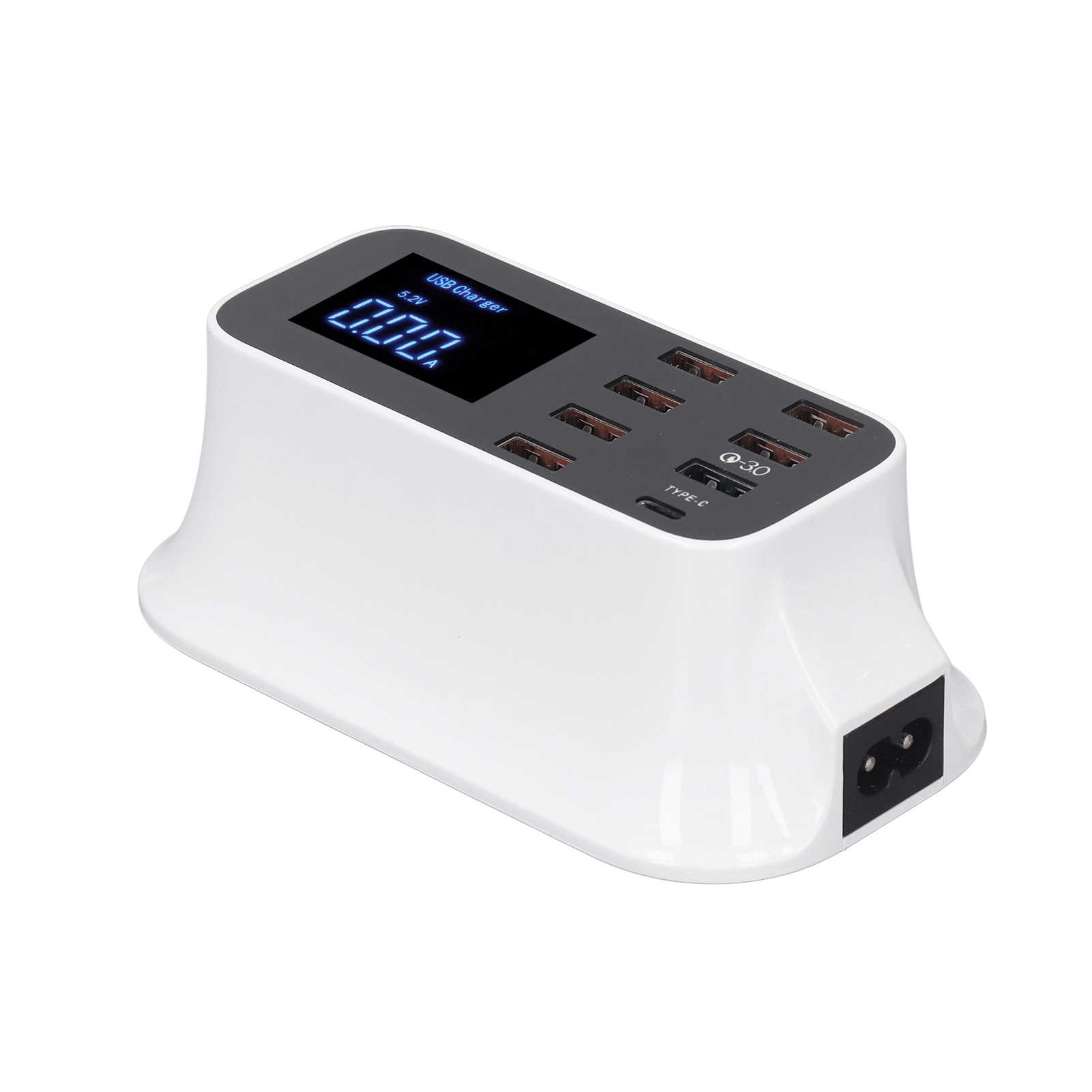 40-w-usb-ladegerät Mit Led-digitalanzeige, Mehrfachem Schutz, 8 Usb-anschlüssen, Ac100–240-v-lcd-netzteil, Eu-stecker