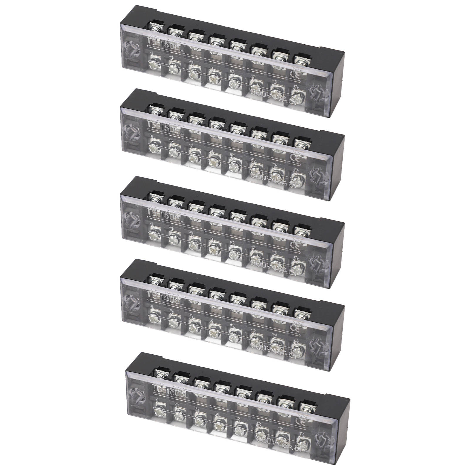 Satz Mit 5 Schraubklemmen Und Flammhemmenden Polycarbonat-schutzleisten, 8 Positionen, 15 A, 600 V