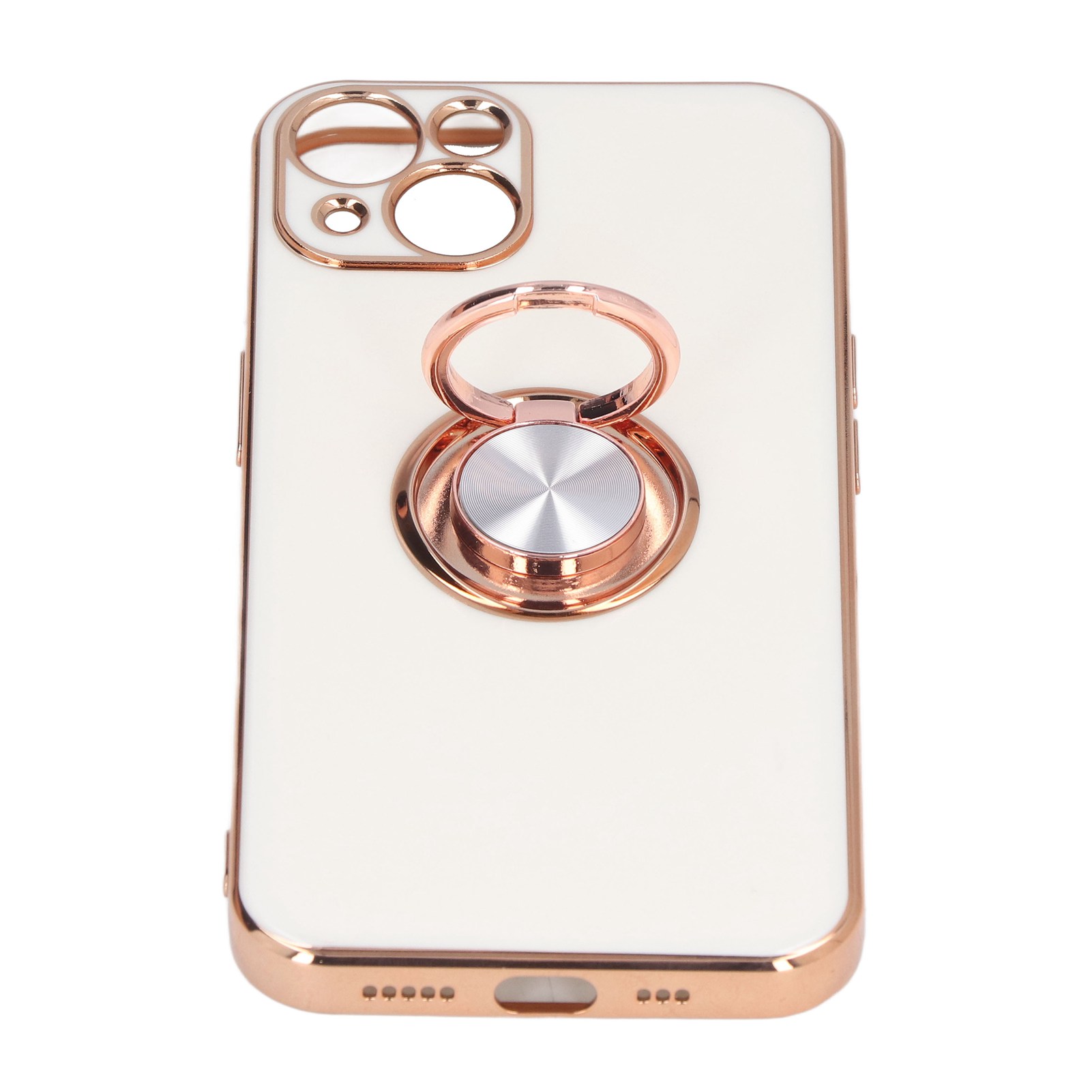 Iphone 13 Hülle Mit Glitzerndem, Roségoldplattiertem Stützring, Ultradünn Und Flexibel, Aus Weißem Tpu.