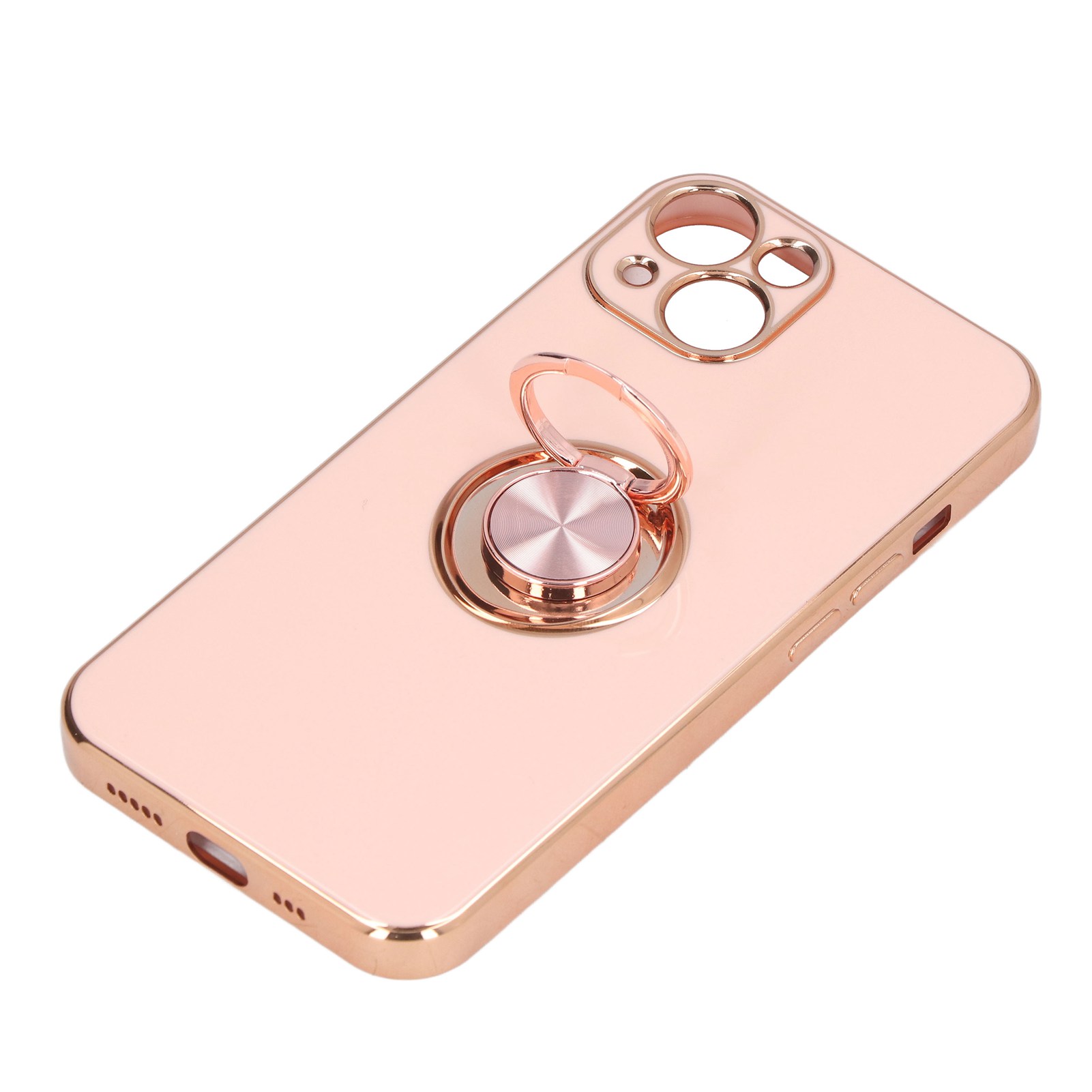Iphone 13 Hülle Mit Glitzerndem, Roségoldplattiertem Stützring, Ultradünnem Und Flexiblem Tpu, Hellrosa.