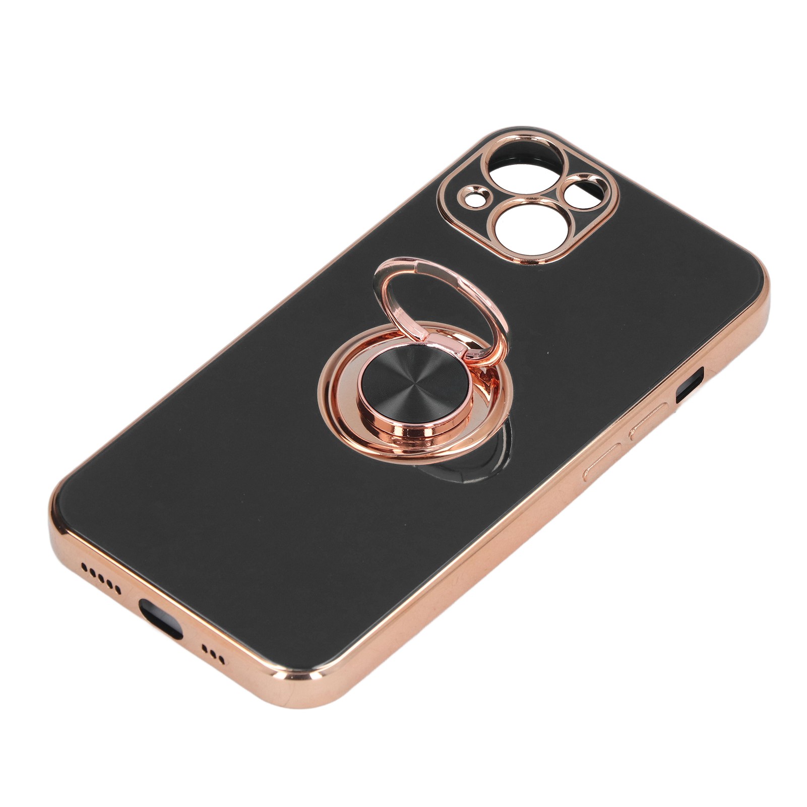 Iphone 13 Hülle Mit Roségoldenem Glitzer-ringständer, Ultradünnem Und Flexiblem Tpu, Klassischem Schwarz