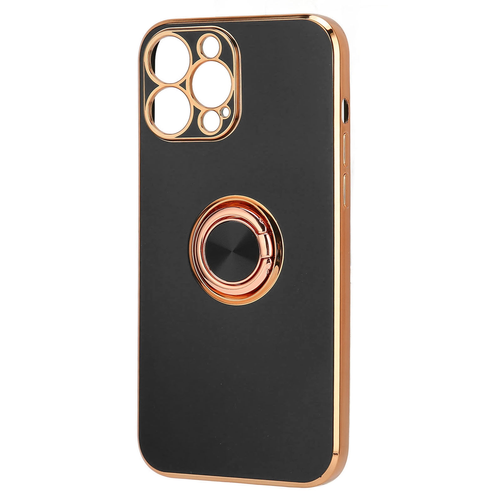 Hülle Für Iphone 13 Pro Max Mit Glitzerndem, Roségoldplattiertem Stützring, Ultradünn, Weich Und Flexibel, Aus Tpu, Klassisches Schwarz.
