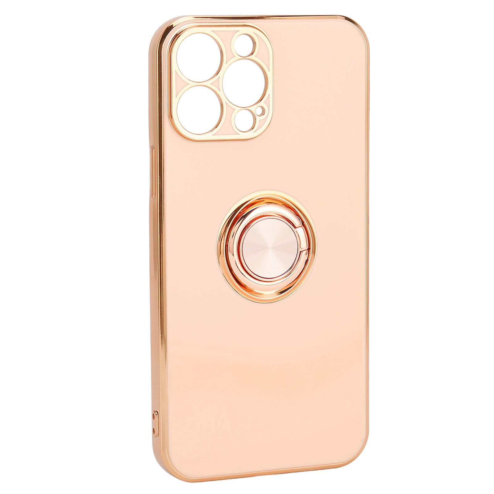 Hülle Für Iphone 13 Pro Max Mit Glitzerndem, Roségoldplattiertem Stützring, Ultradünn, Weich Und Flexibel, Aus Hellrosa Tpu.