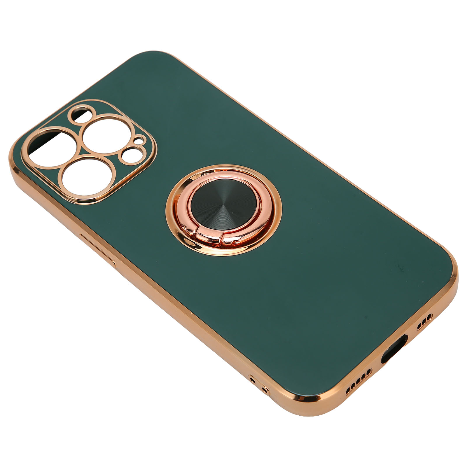 Roségoldplattierte Handyhülle Mit Ring, Ultradünn Und Flexibel, Aus Tpu, Für Iphone 13 Pro, Dunkelgrün.