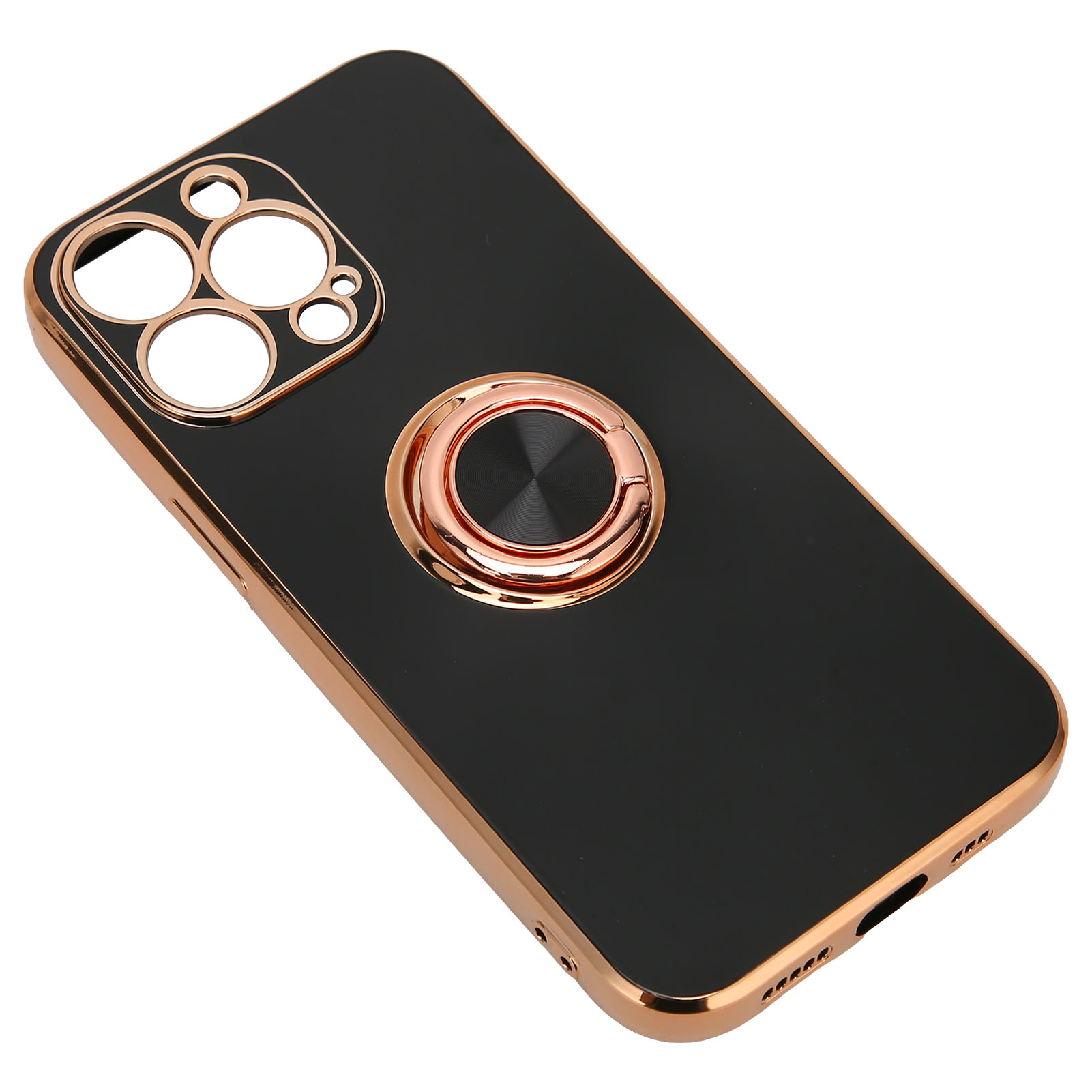 Roségoldplattierte Handyhülle Mit Ring, Ultradünn Und Flexibel, Aus Tpu, Für Iphone 13 Pro Classic Schwarz.