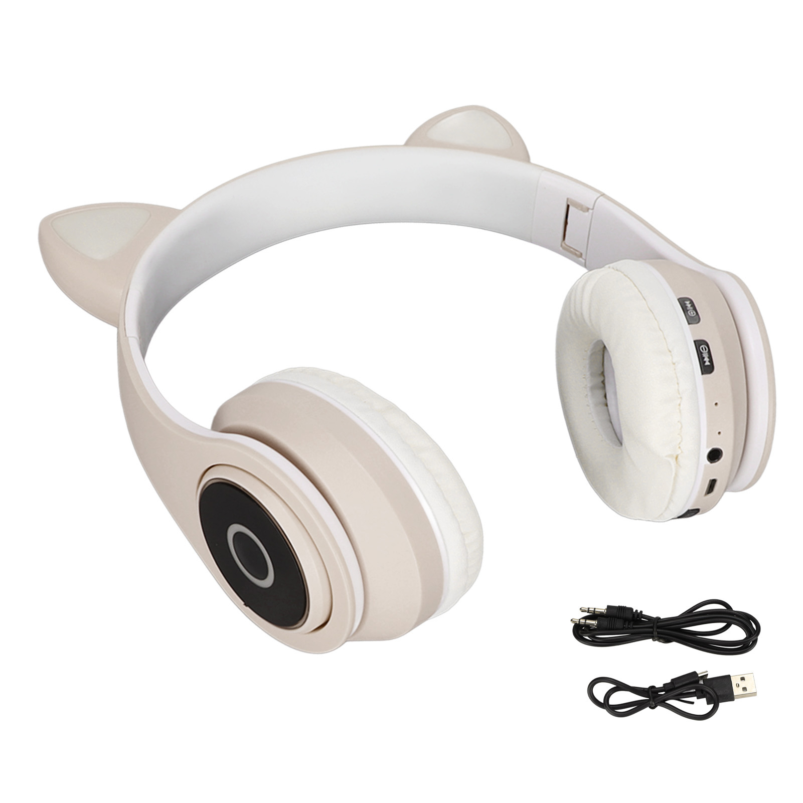 Lxb39a Bluetooth-kopfhörer Mit Katzenohren, Niedlich, Einstellbarer Bass, Tragbar, Kabellos, Mit Audiokabel Für Kinder (khaki)