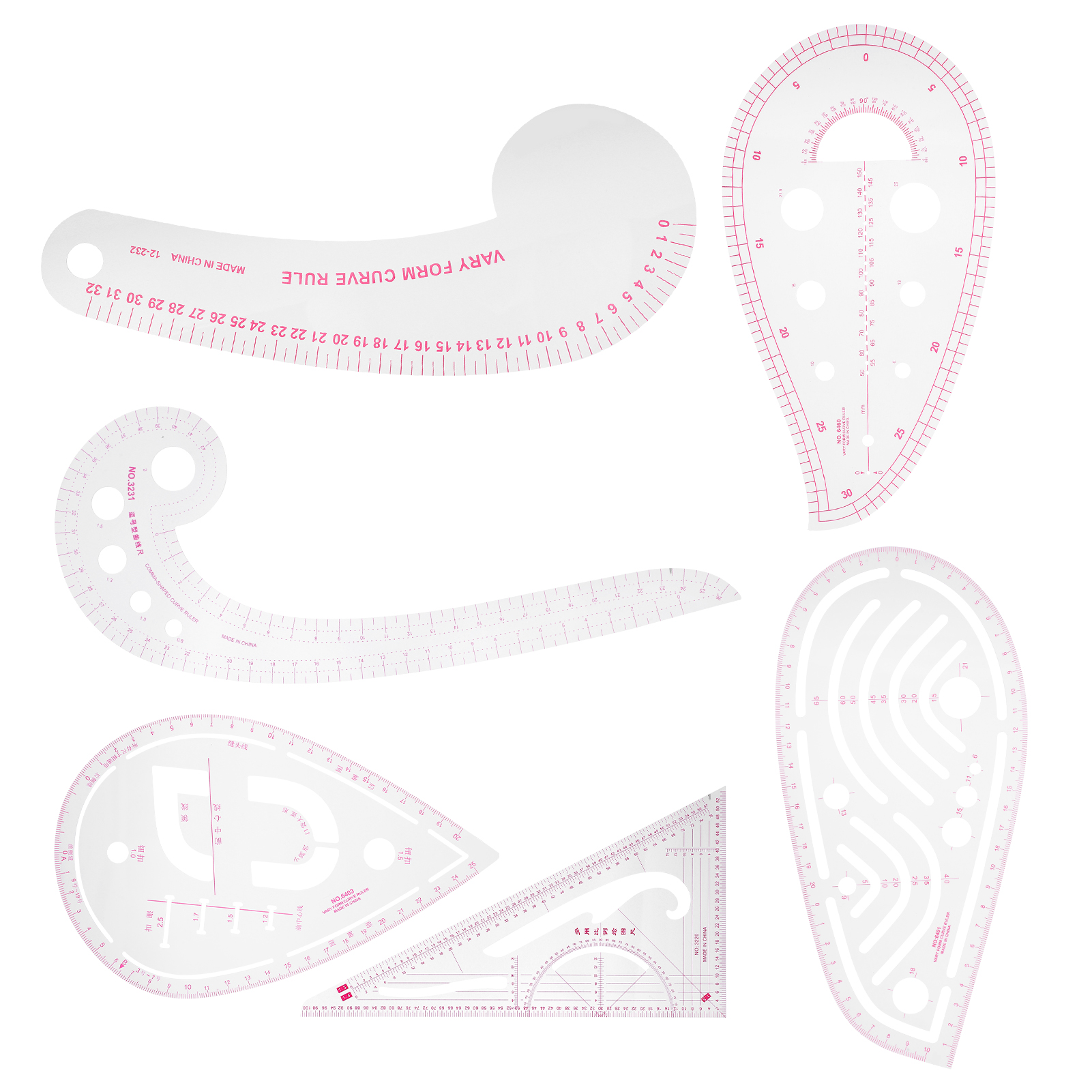 Gebogenes Nählineal Aus Kunststoff, Unterteilt In Zoll, Mit Französischer Und Metrischer Skala, Für Bekleidungsdesign (6er-set).