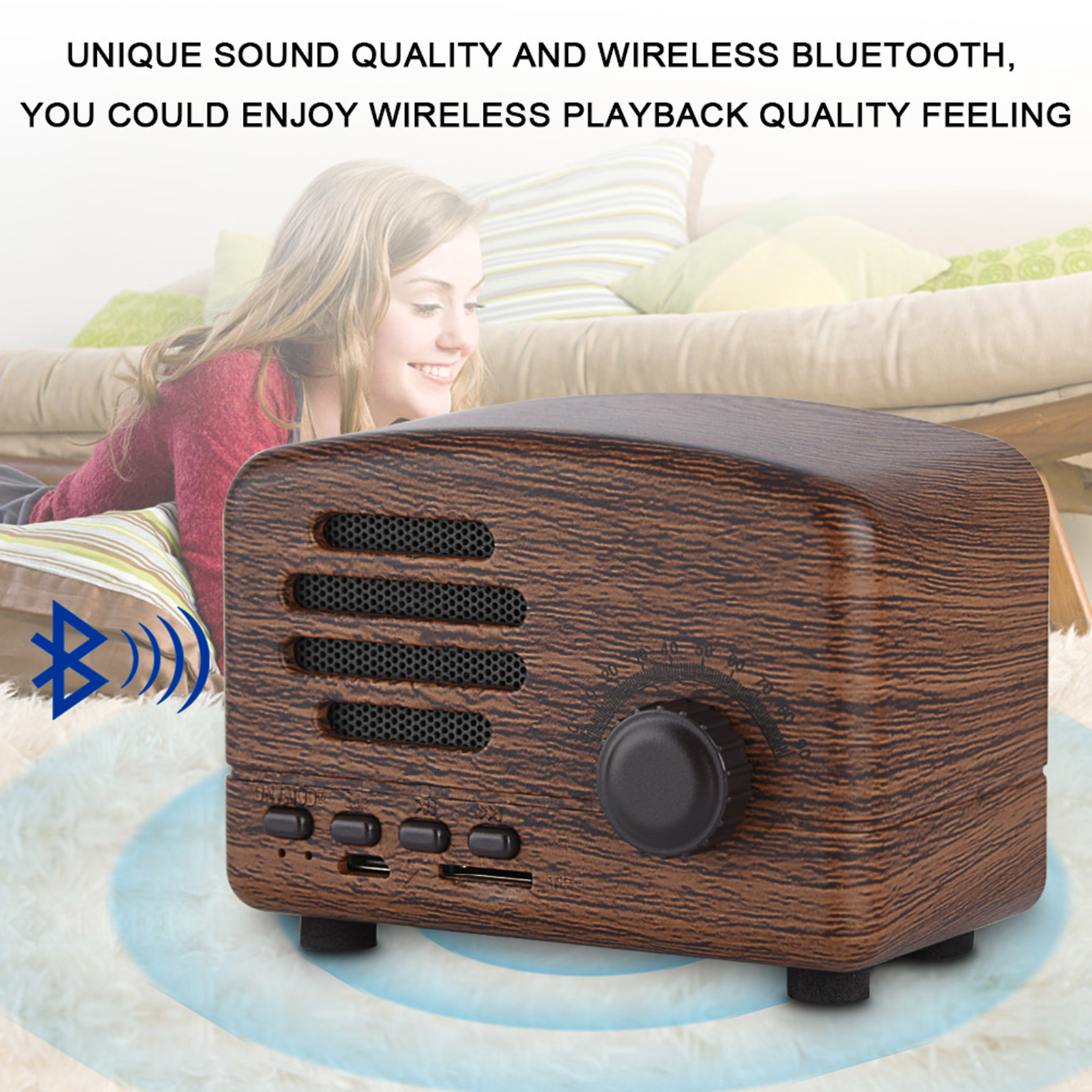 Retro Tragbarer Bluetooth-lautsprecher Aus Holz, Desktop-lautsprecher, Mit Fm-radio, Stereo-bass Und Mikrofon, Usb-speicherkartenkompatibel.