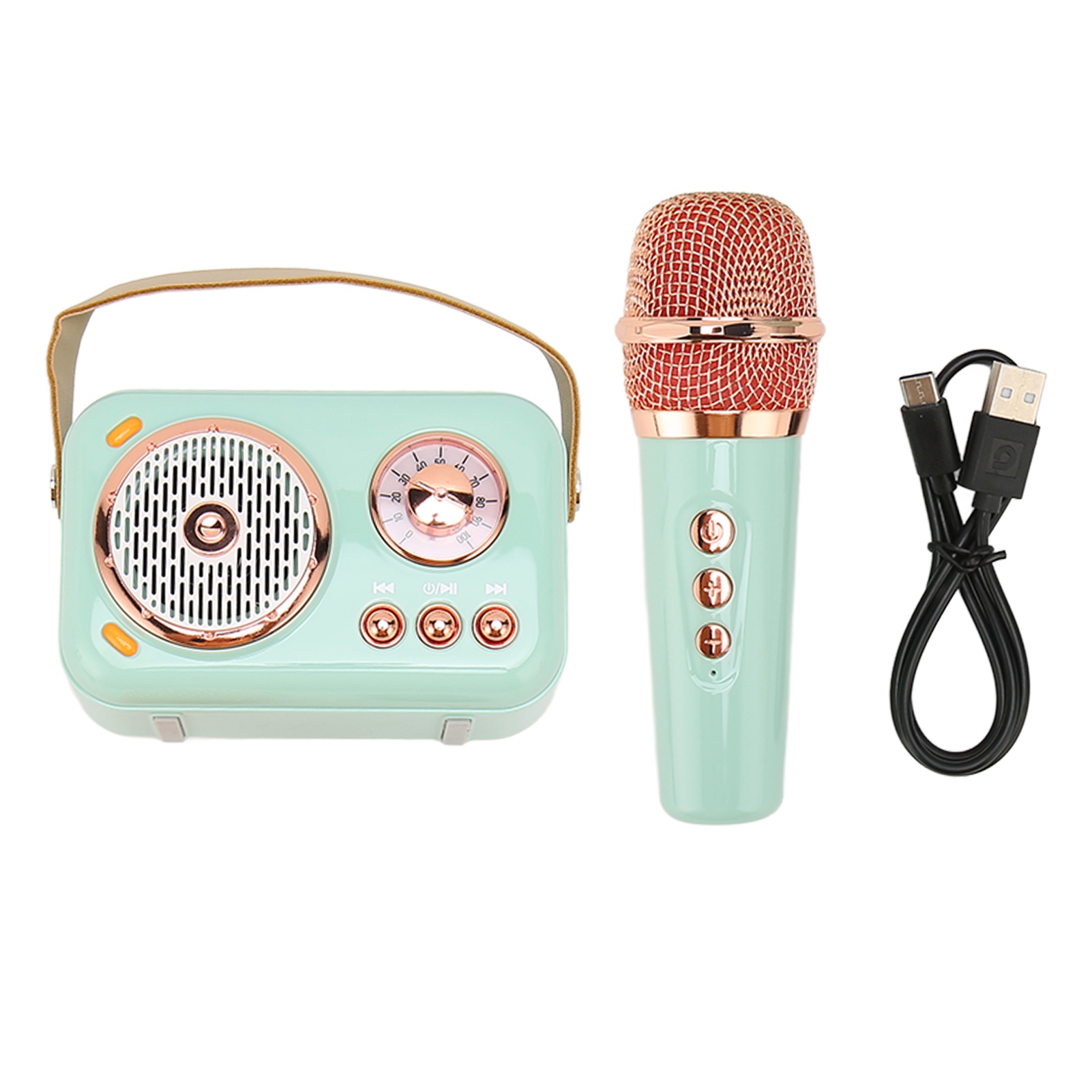 Retro-stereo-bluetooth-lautsprecher Mit 6 Klangmodi, Tragbarer Mini-lautsprecher Im Vintage-stil Mit Mikrofon Für Kinder Und Erwachsene, Mintgrün