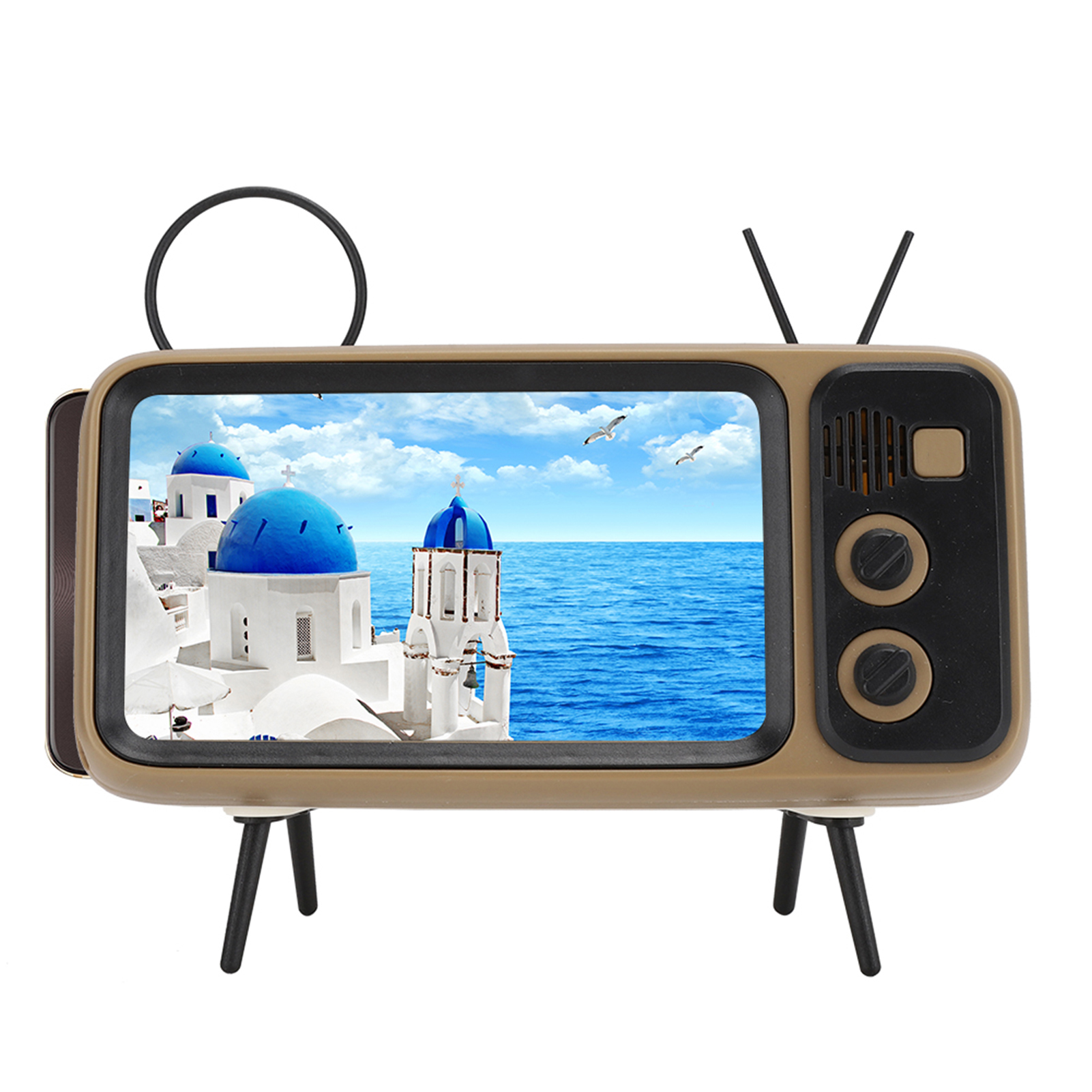 80 Hz – 20 Khz Hd Bluetooth-lautsprecher Mit Handyhalterung, Retro-tv-design, 2-in-1