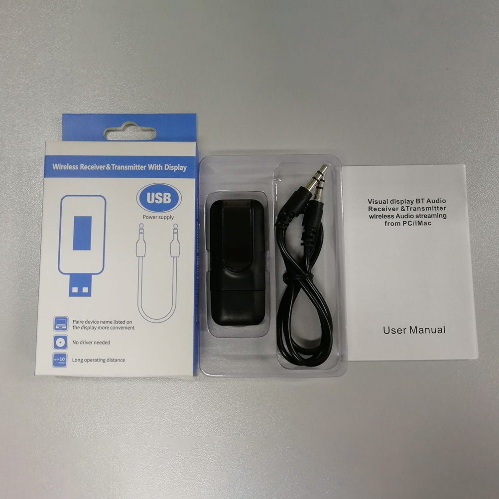 2-in-1 Usb-bluetooth-transceiver, 5.0 Wireless-adapter Mit Lcd-bildschirm Und 3,5-mm-stereo-aux-eingang Für Pc, Fernseher, Auto Und Kopfhörer.