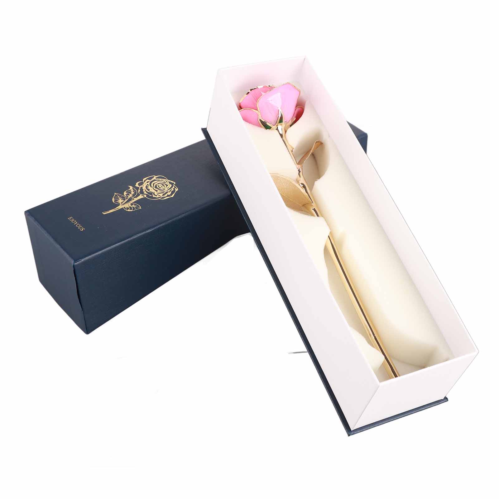 Echte Blütenblätter, In 24-karätiges Gold Getaucht, Romantische Goldene Rose Mit Ständer