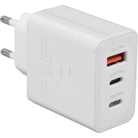 65-w-usb-c-handyladegerät, Zwei Usb-c-anschlüsse, Ein Usb-c-anschluss, Eu-stecker, 100–240 V, Universelles Usb-c-wandladegerät Für Laptops Und Handys