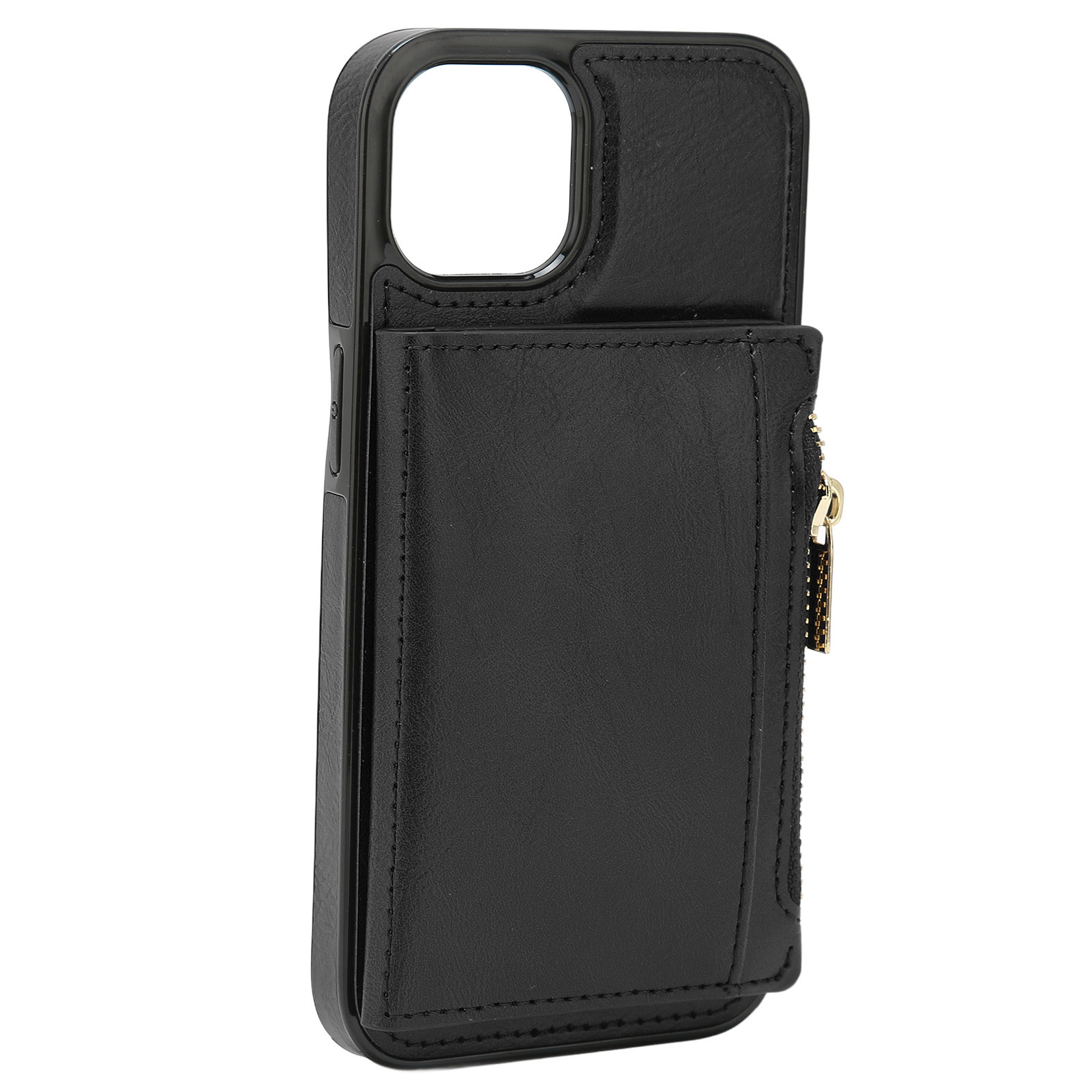 Schützende Lederhülle Für Iphone 13, Rundumschutz, Mit Reißverschlussfach Für Geldbörse (schwarz).