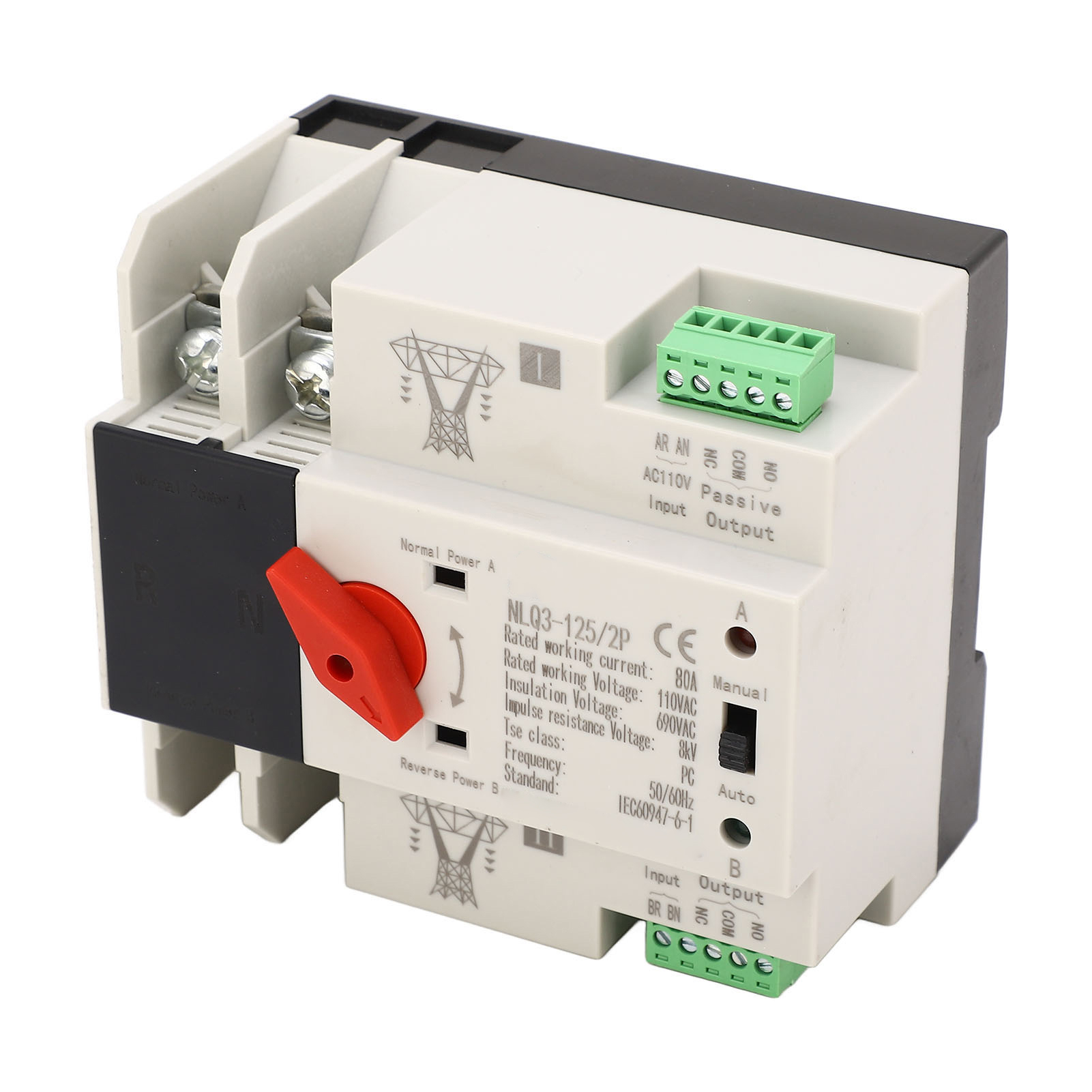 Ac110v 63a Automatischer Doppelstrom-umschalter Mit Schneller Schaltfunktion, Mini-stromumschalter Für Einkaufszentren Und Landwirtschaftliche Betriebe (2p)