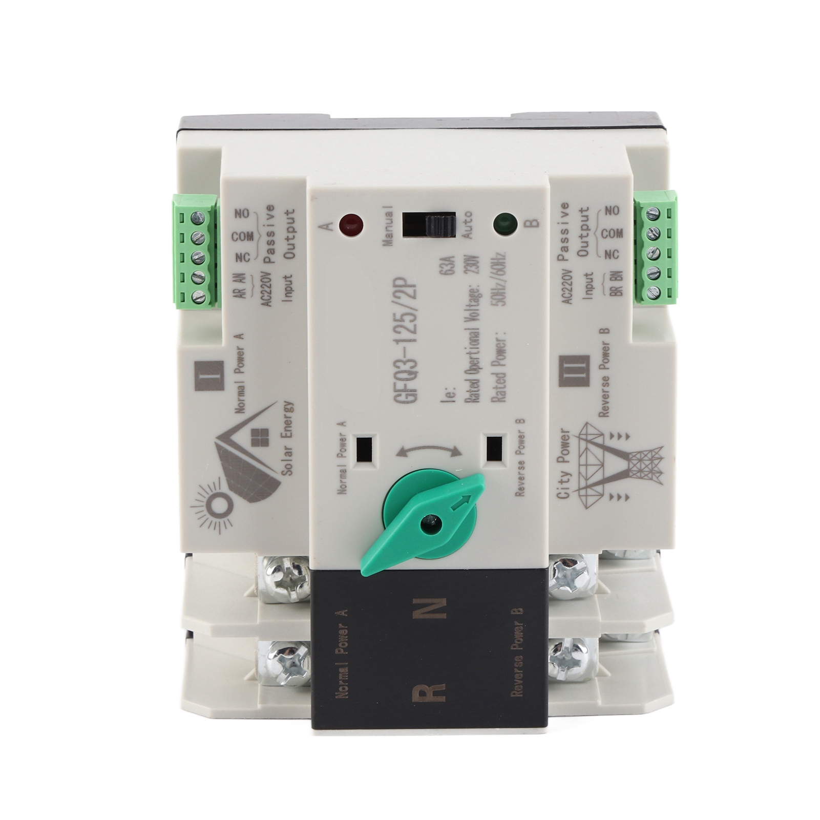 Automatischer Umschalter Mit Zwei Stromversorgungen, 2p, Millisekunden-schnellschalttimer, Ac230v 50/60hz Pv Auf 63a Netzanschluss