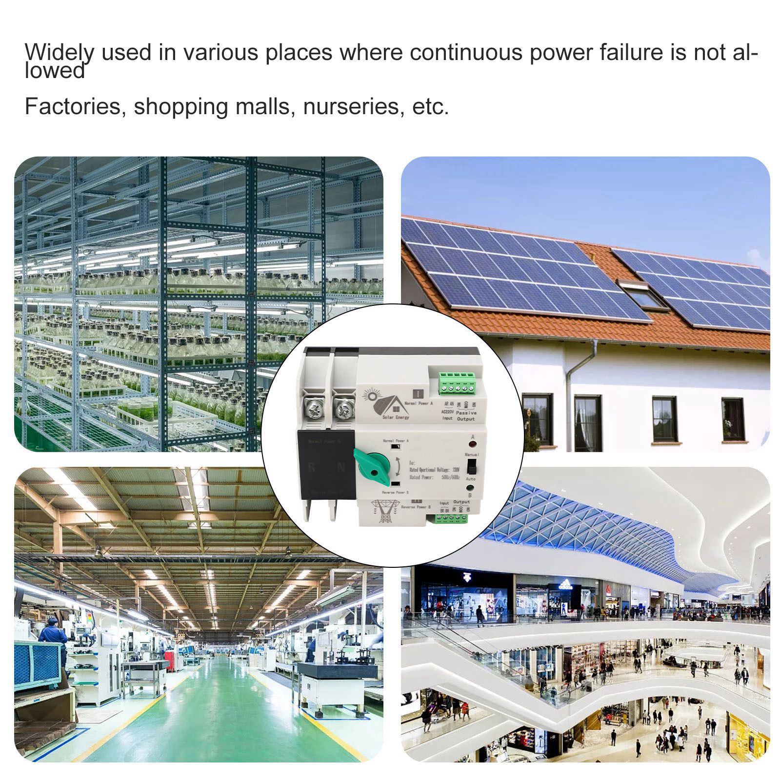 Automatischer Umschalter Mit Zwei Stromversorgungen, 2p, Schnelle Schaltzeit Im Millisekundenbereich, Ac 230 V 50/60 Hz Pv Auf Netz 100 A