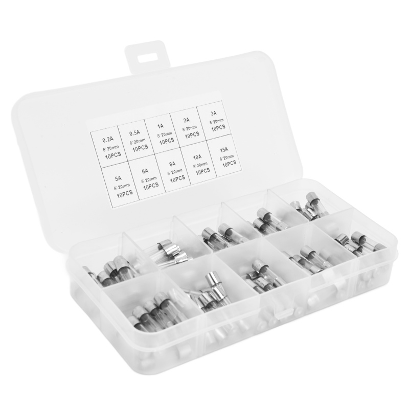 Set Mit 100 Flinken Glassicherungen (0,2 A, 0,5 A, 1 A, 2 A, 3 A, 5 A, 8 A, 10 A, 15 A, 20 A) Zum Schutz