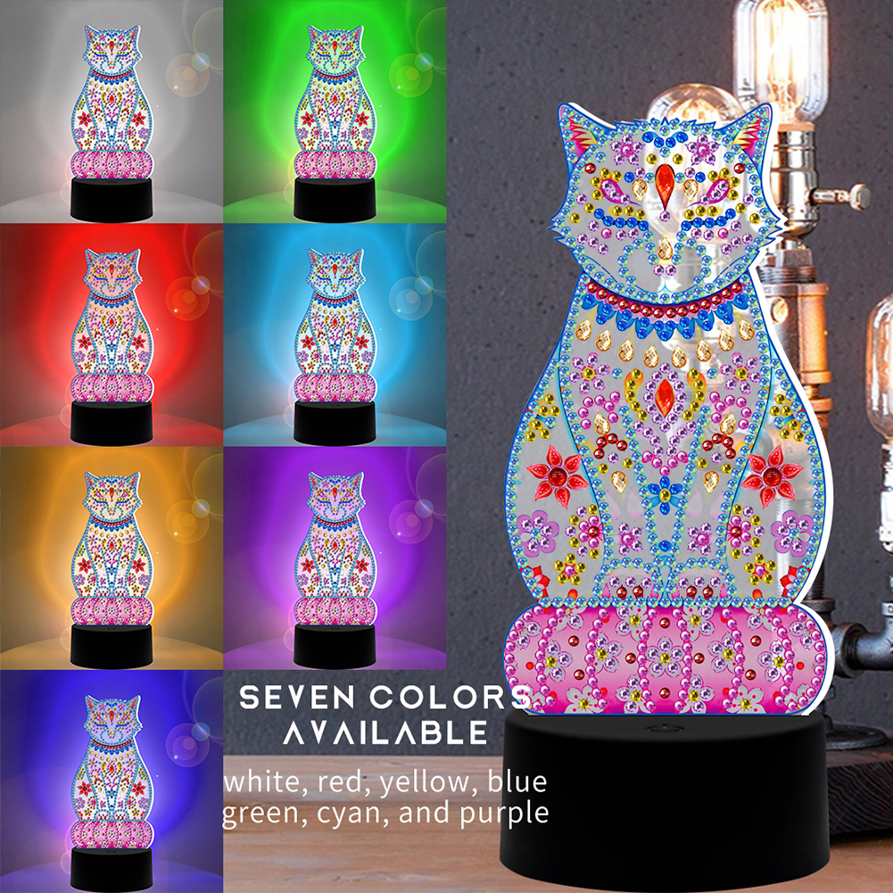 Diy-diamantmalerei, 7-farbiges Led-nachtlicht, Diamantstickerei, Heimdekoration Dp04