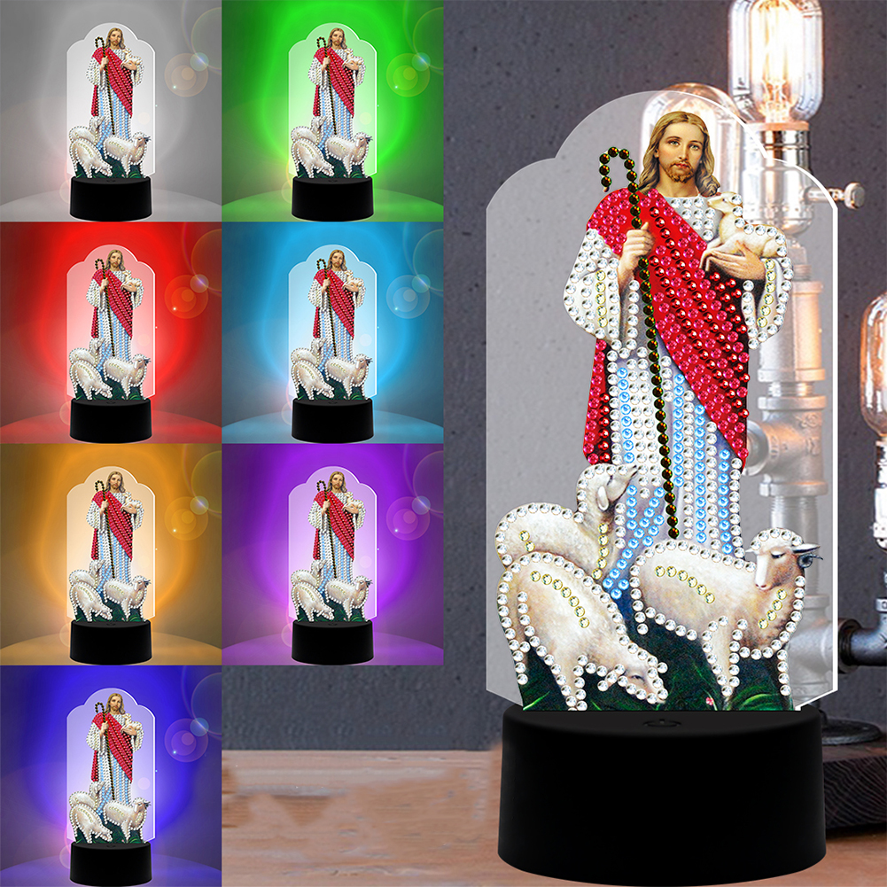 Diy-diamantmalerei, 7-farbiges Led-nachtlicht, Diamantstickerei, Heimdekoration Dp09