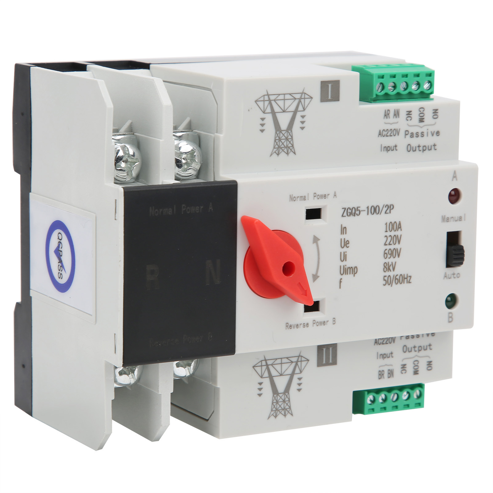 Automatischer Umschalter Mit Zwei Versorgungsspannungen Und Unterbrechungsfreier Bidirektionaler Steuerung Zgq5-100/2p 220 V