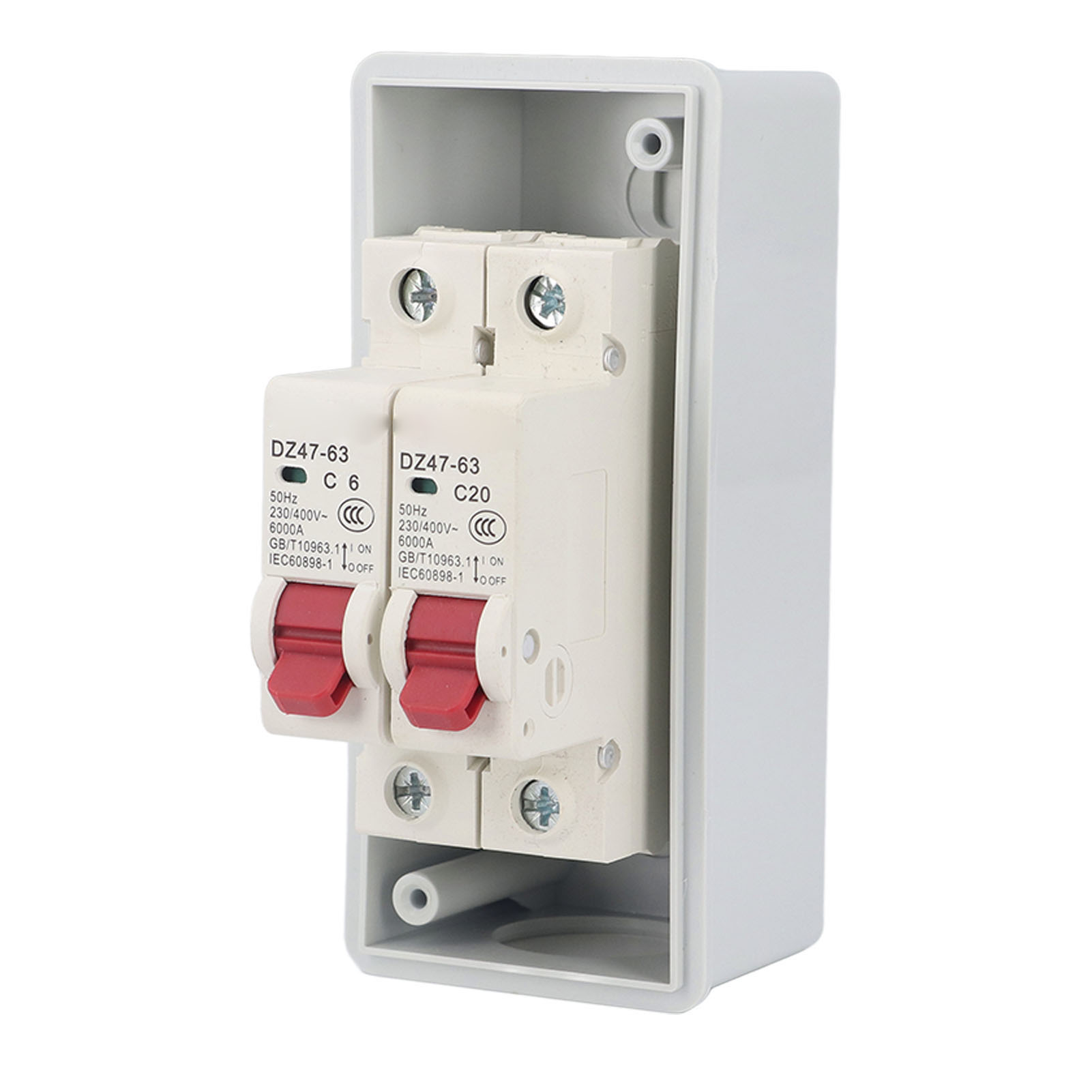 Sg Wetterfester Außenverteilerkasten, Leitungsschutzschalter Typ C, 2-fach, 230 V/400 V Ac, C6+c20