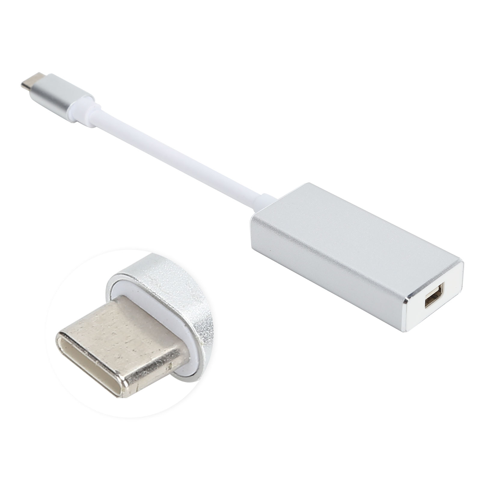 Usb-typ-c Auf Usb 3.1 Auf Mini Dp 4k X 2k Hd-konverteradapter, Gehäuse Aus Aluminiumlegierung Für Macbook, Silbergrau