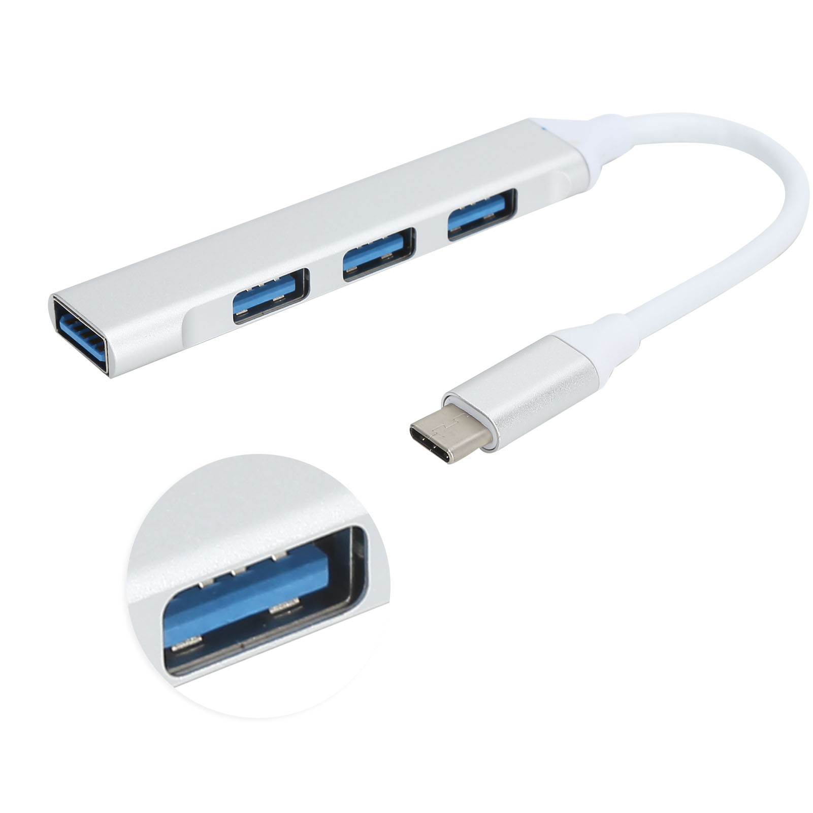 Usb-typ-c-auf-usb-dockingstation, Gehäuse Aus Aluminiumlegierung, 4-port-usb-3.0-adapter Für Smartphone Und Computer