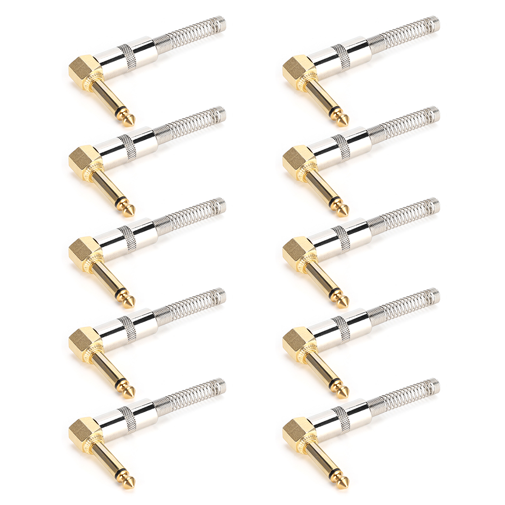 Vergoldetes 6,35-mm-mono-mikrofonkabel (stecker), 90° Abgewinkelt, Für E-gitarre, Mit Selbstlötbarem Stecker