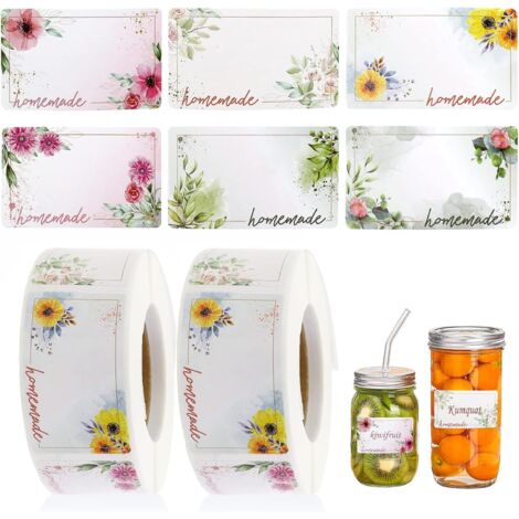 Bunthaus 1000 Stück Selbstklebende Etiketten, Marmeladenetiketten, Rechteckige Blumen-selbstklebende Etiketten, Selbstklebende Etiketten Für Gläser, Gewürze, Kochen, Flaschen, Weihnachten, Hochzeit, G